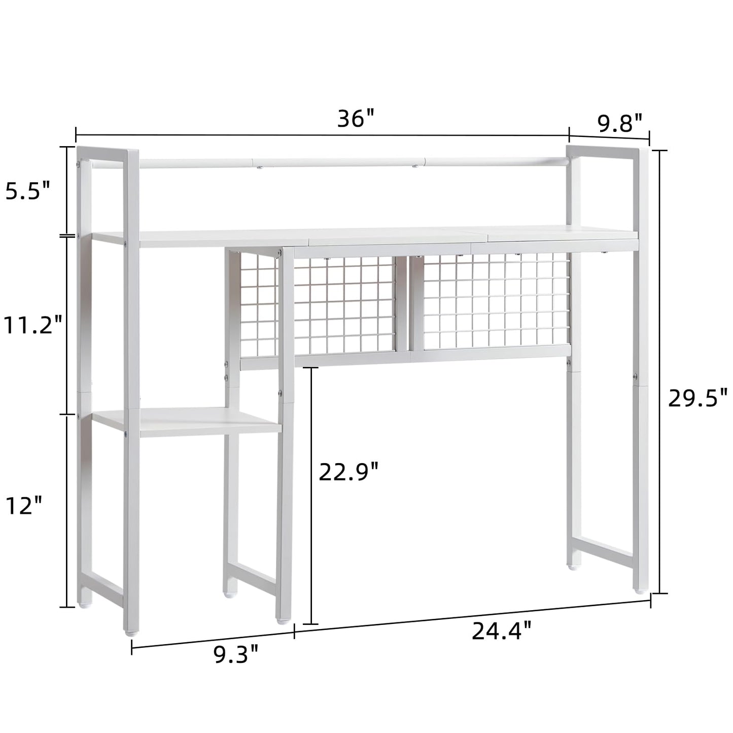 Grecodown 4-Tier Desk Hutch Shelf with Grid Panel, 36” Desktop Bookshelf for Monitor, Office & Home (White, 36")