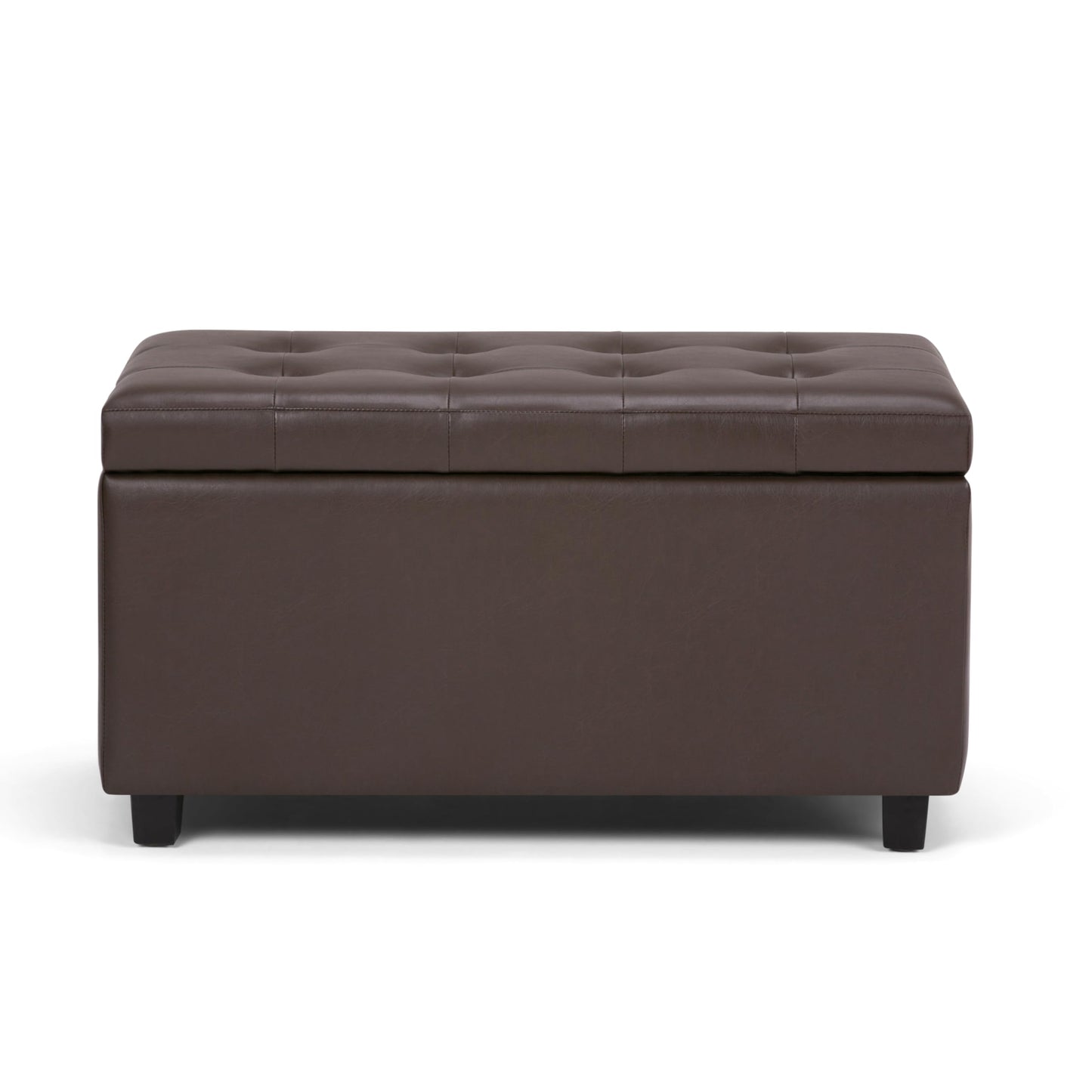 SIMPLIHOME Cosmopolitan Storage Ottoman - 34 inch Wide Upholstered Vegan Leather Rectangle Storage Ottoman Bench in Chocolate Brown, Transitional Tufted Ottoman for Living Room with Lift-Up Lid