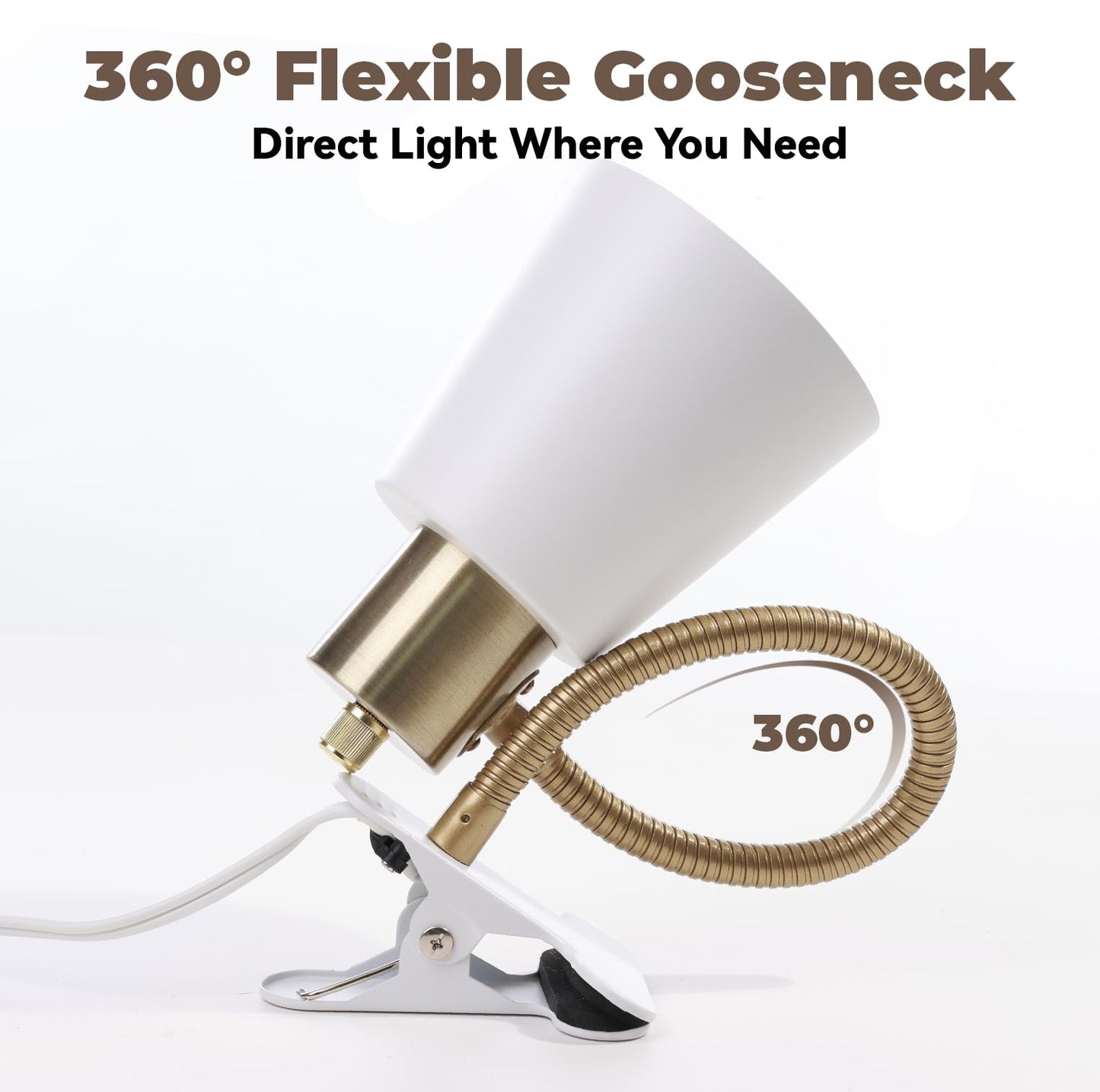 Desk lamp Eye-Caring Table Lamps, 360°Rotation Gooseneck Clip on Lamp Reading Light, Portable Reading Book Light, Clamp Light, Study Desk Lamps for Bedroom and Office Home Lighting (Black and White)
