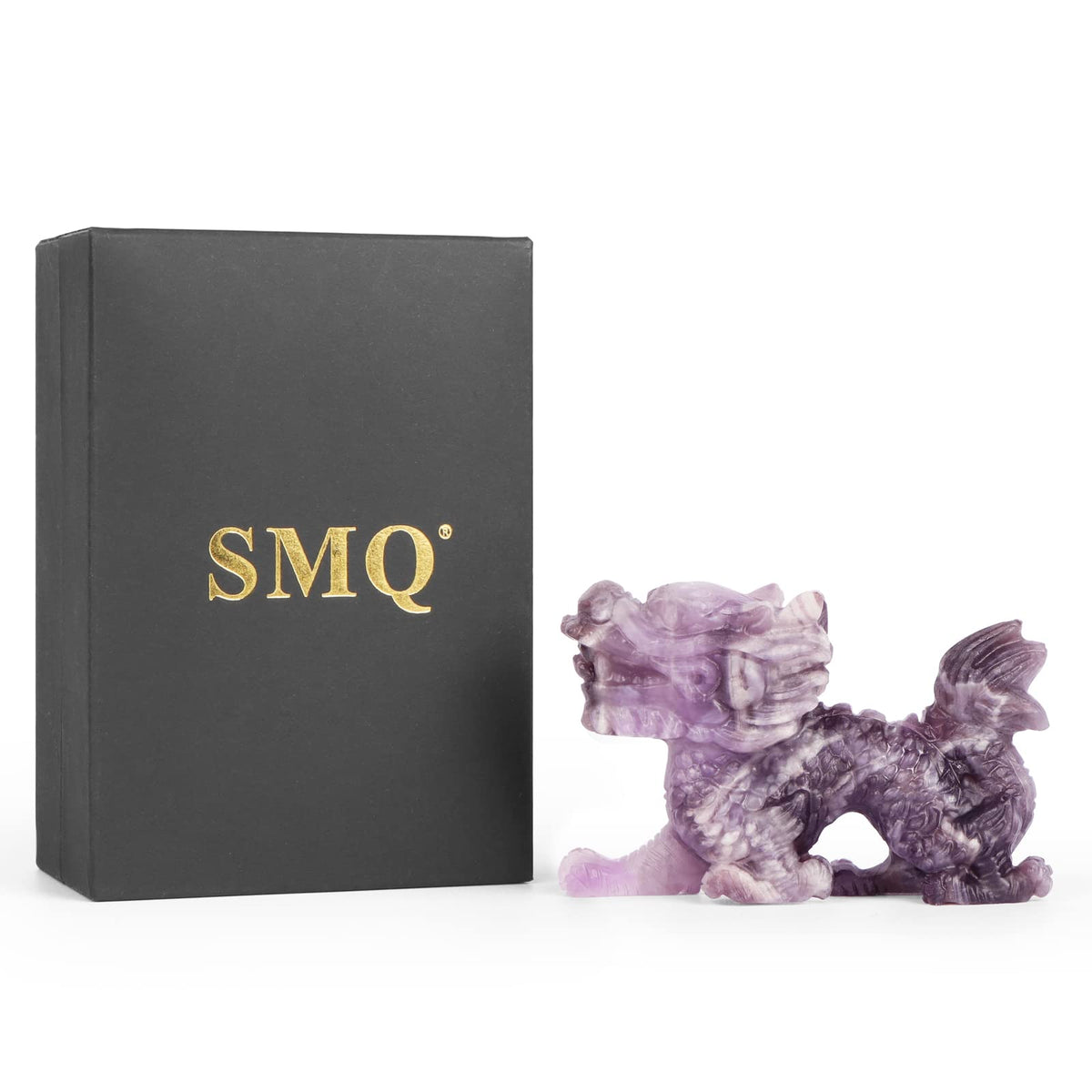 SMQ Amethyst Chinese Dragon Statue Crystal Figurine Feng Shui Decor Carved Gem Purple Dragon Skull Stone Animal Carvings Sculpture Reiki Office Home Crafts Ornament Gift