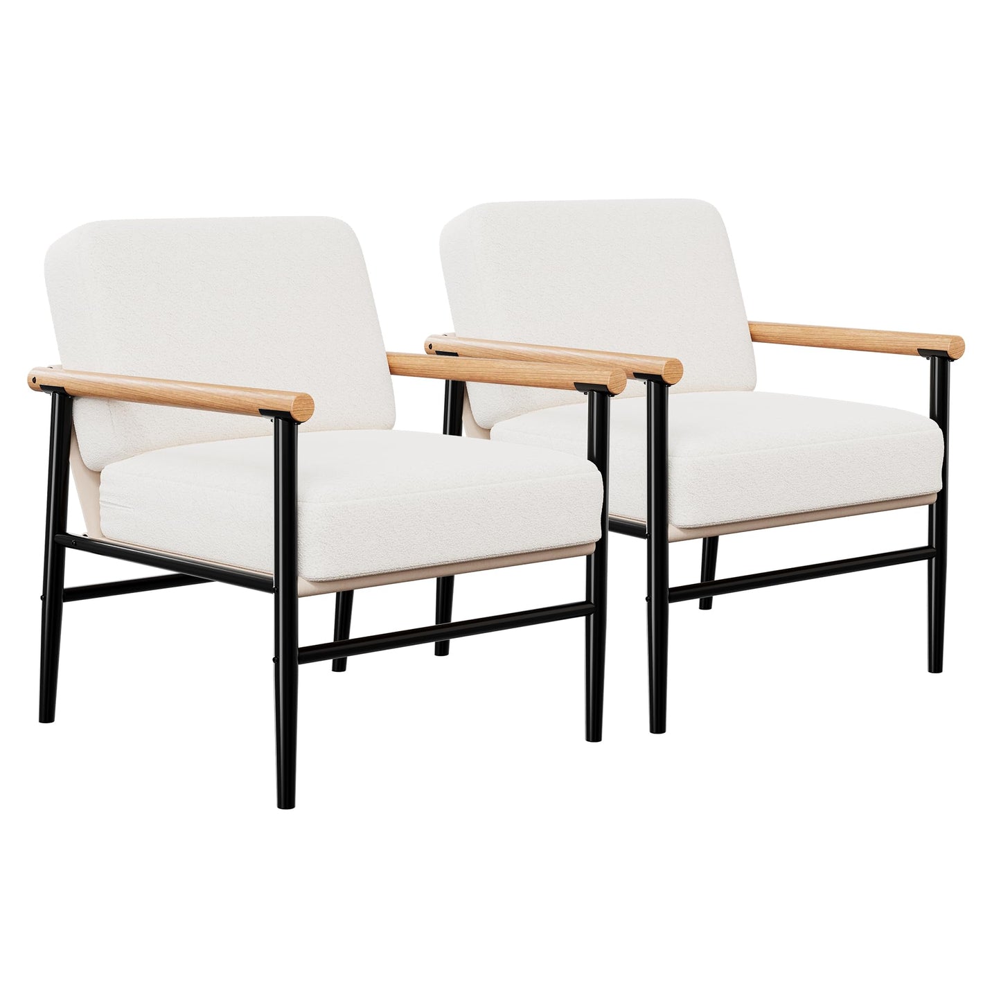 Garvee Accent Chair Set of 2, Mid Century Chair with Soft Teddy Upholstery, Metal Legs, Comfortable Lounge Armchair for Living Room, Bedroom, Reception Areas