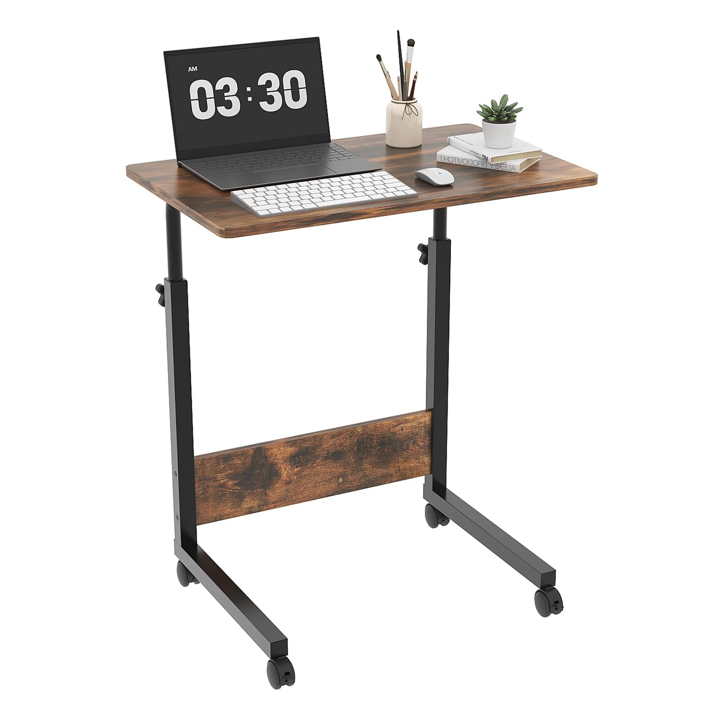 FCH Portable Computer Workstation, Standing Desk Adjustable Height, Small Computer Desk w/Rolling, Sit Stand Laptop Desk TV Tray for Bed Sofa Hospital Reading Eating, Rustic Brown, 23.6"