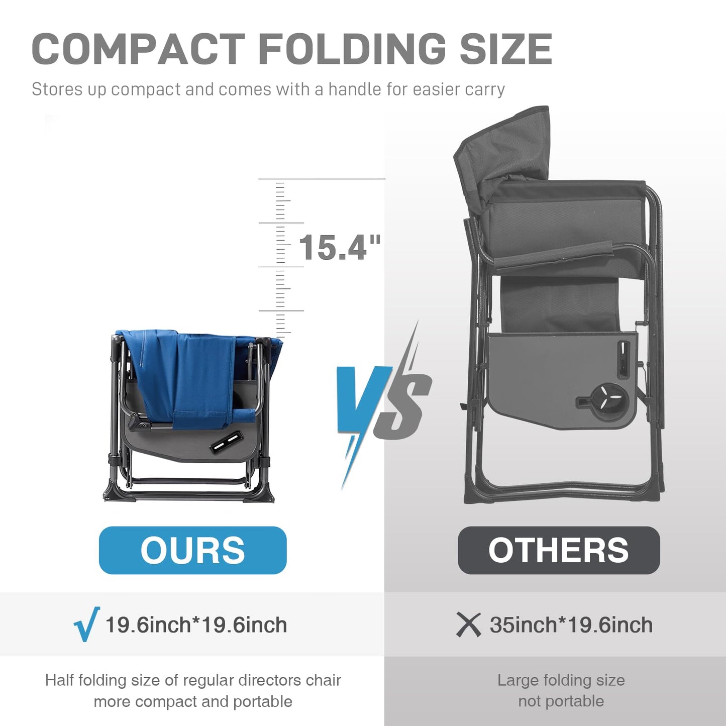 EVER ADVANCED Camping Directors' Chair with Side Table, Portable Folding Chair with Compact Size, Heavy Duty Lawn Chair with Pocket for Camping, Lawn, Sports and Fishing, 400lbs, Blue 2 Pack
