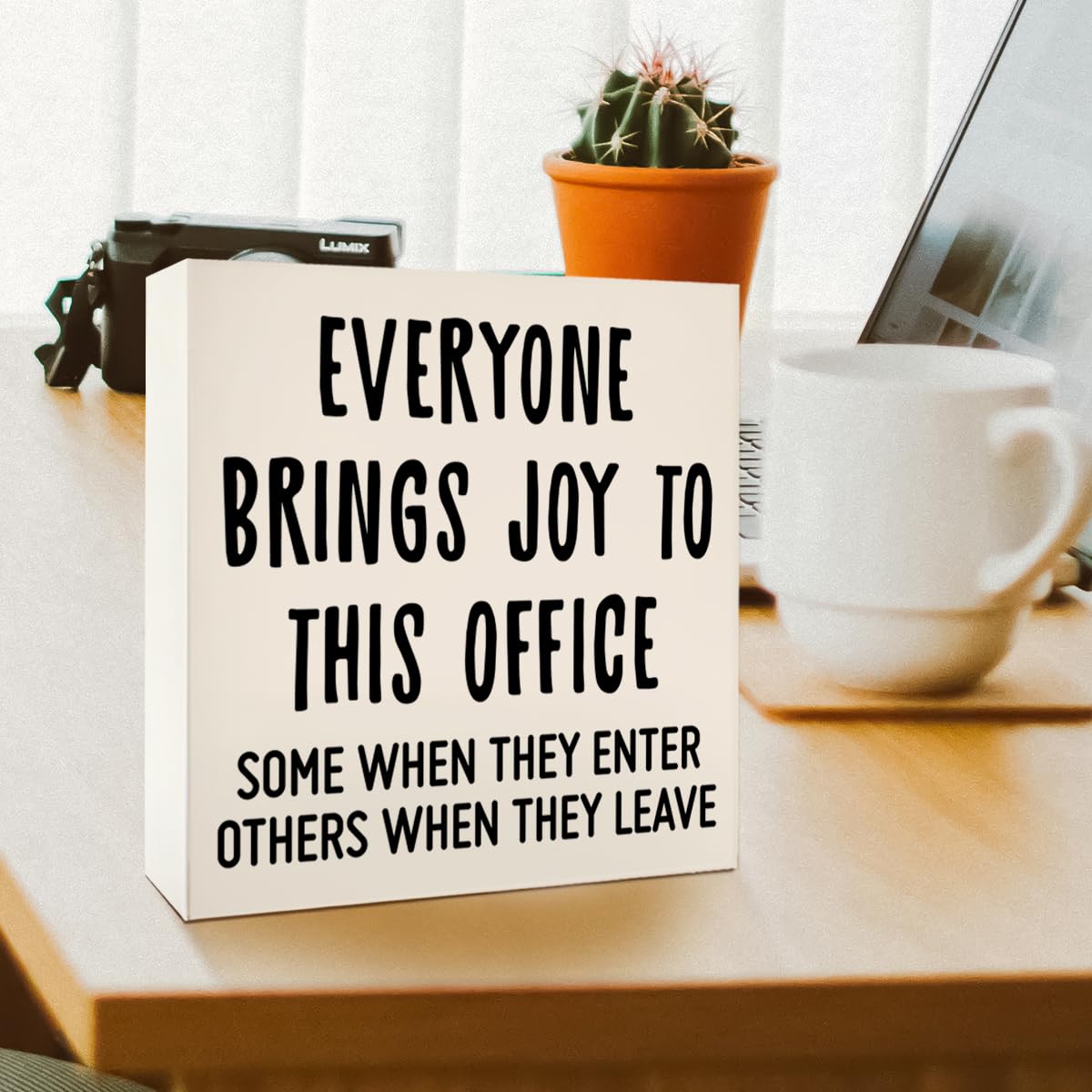 Funny Office Desk Decor Wooden Sign, Funny Office Decoration for Work Women Men, Gifts for Coworker Colleague Boss, Everyone Bring Joys to This Office