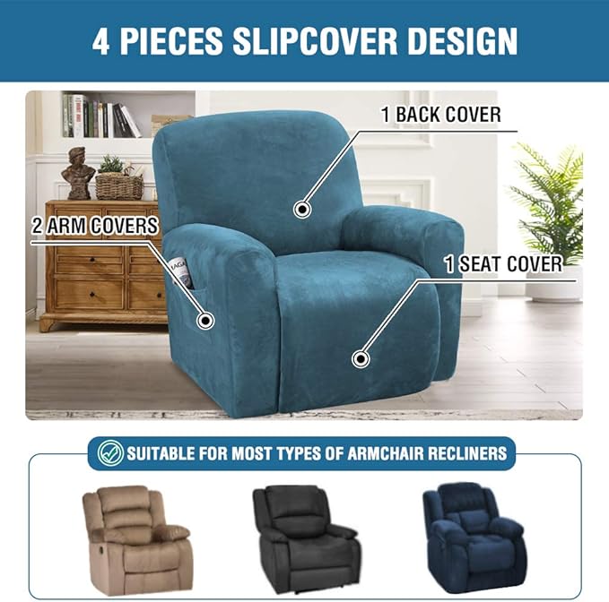 H.VERSAILTEX Velvet Stretch Recliner Couch Covers 4-Pieces Style Recliner Chair