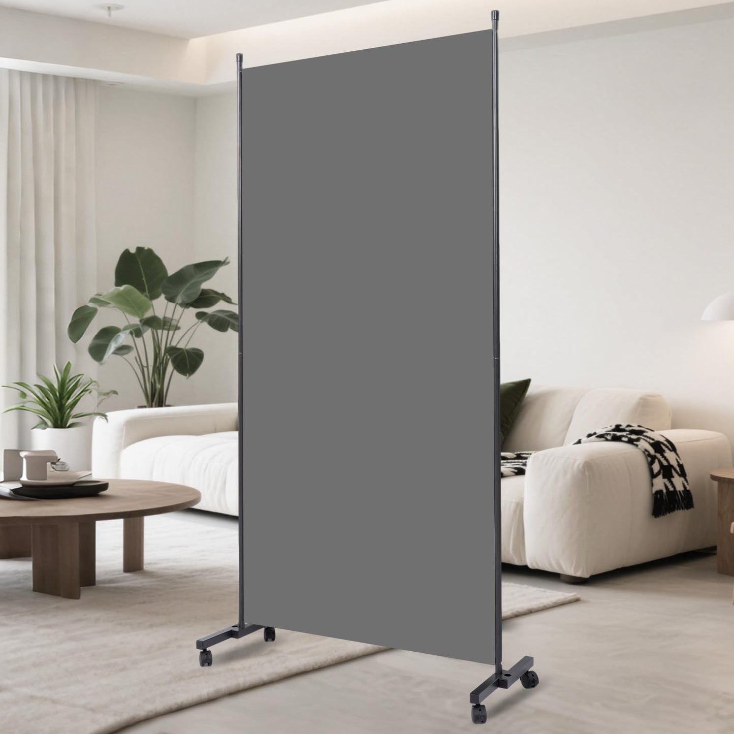 Room Divider(1 Panel-34in) Wall Divider for Room Separation, Portable Privacy Screens W/Wheels, Metal Frame Freestanding Room Separators 5.6FT Room Partitions and Dividers