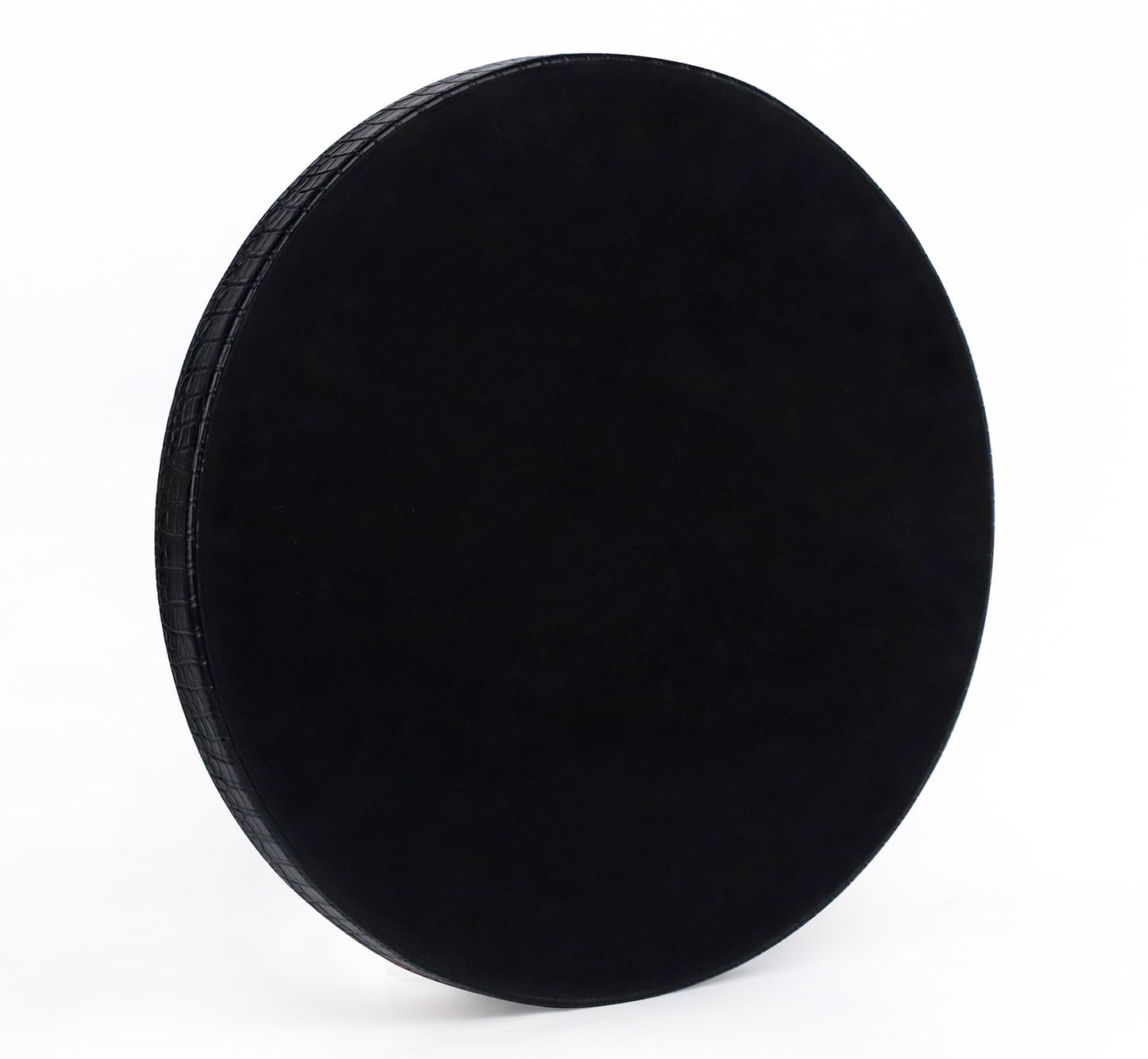 HofferRuffer Round Serving Tray 20'', Elegant Faux Leather Circle Ottoman Table Tray, Serve Tea Coffee Breakfast in Bedroom Living Room Kitchen (Classic Black)