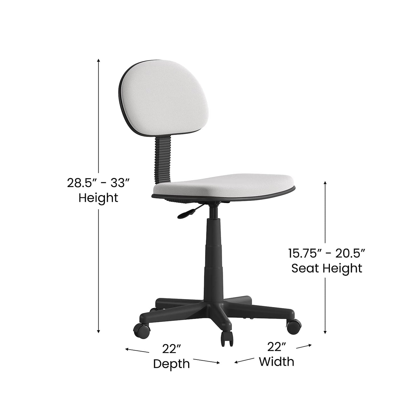 Flash Furniture Harry Low Back Swivel Task Office Chair - Adjustable Gray Student Chair with Padded Mesh Seat & Back - Homeschool Study Chair
