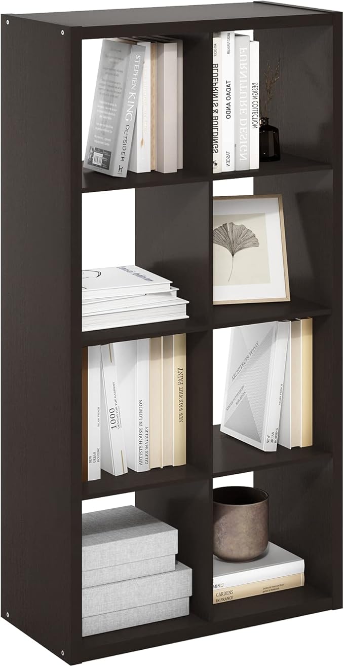 Furinno CUBICLE Book Shelf, 8-Cube Bookshelf, Extra Thick Frame Horizontally &
