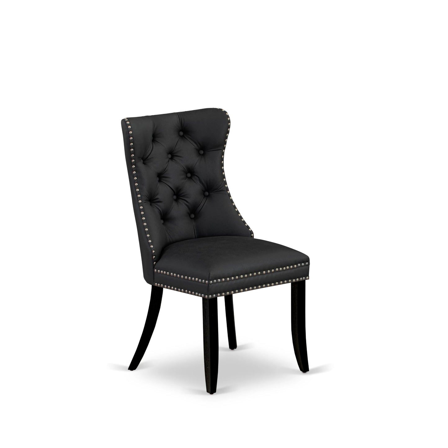 East West Furniture DAP6F12 Dallas Parsons Dining Chairs - Button Tufted Nailhead Dark Gray Polyester Fabric Upholstered Chairs, Set of 2, Wirebrushed Black
