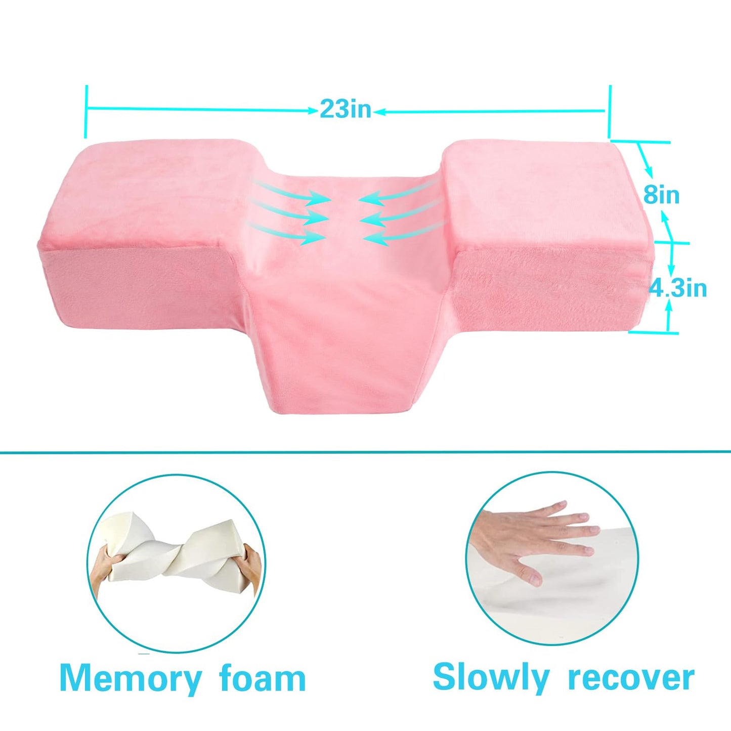 Mobaigift Beauty Salon Curved Memory Foam Bed Pillow, Lash Pillow for Eyelash Extensions Ergonomic Neck Pillow with Neck Back Head Support(Pink)