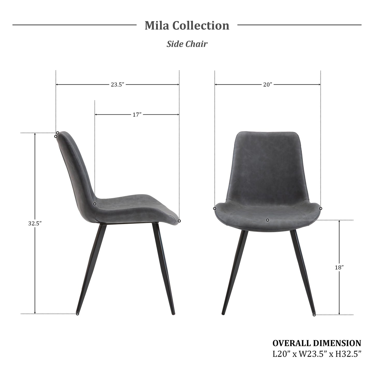 Lexicon Kitchen & Dining Room Chairs, Dining Chairs Set of 2, Faux Leather Upholstered Dining Chairs, Black Metal Frame Armless Dining Chairs, Modern Dining Chair, Easy Assembly, Grey