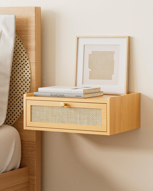 AEPOALUA Floating Nightstand,Wall Mounted Night Stand with Drawer,Small Floating Shelves,Floating Wood Bedside Table for Bedroom、Living Room、Bathroom