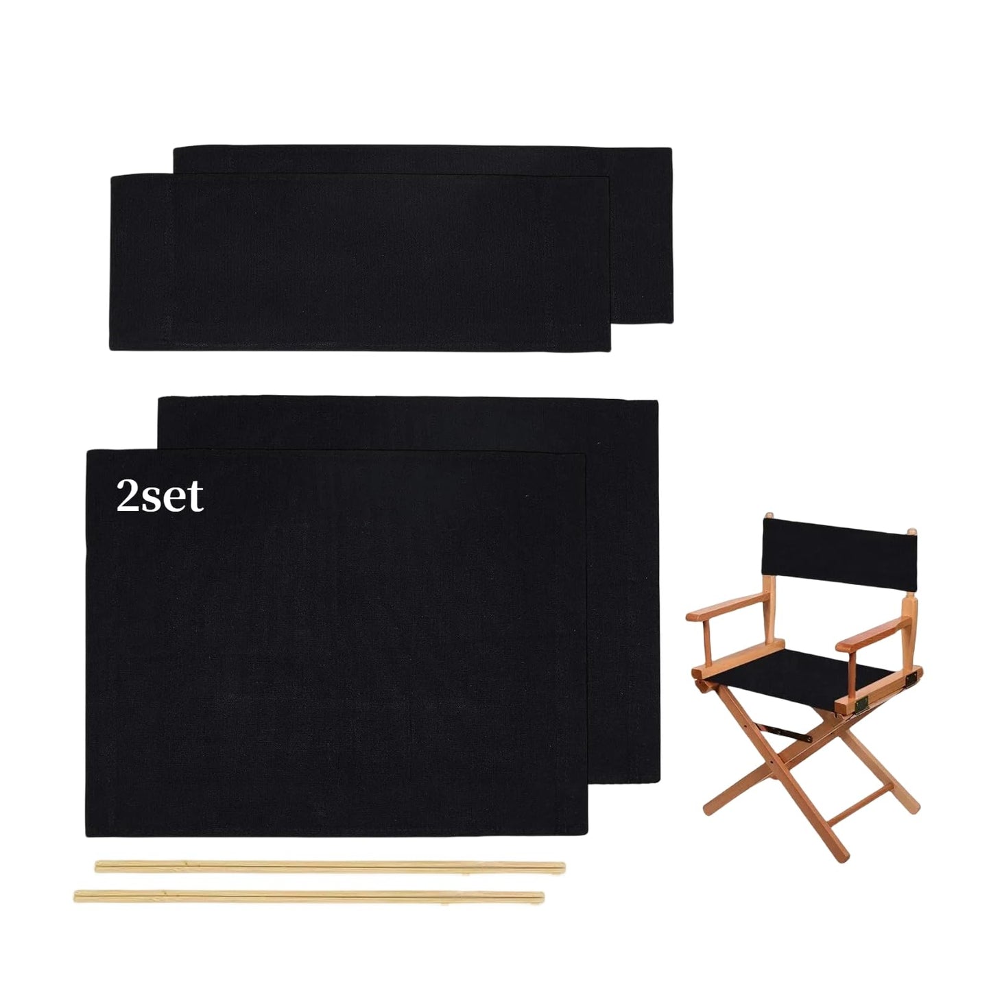 Wonafa 2 Set Director Chair Canvas Replacement with Wood Stick,21.2" L x 16.1" W/21.2X 7.8 Portable Replacement Cover Canvas for Directors Chair，Casual Director Chair Replacement Canvas (Black)