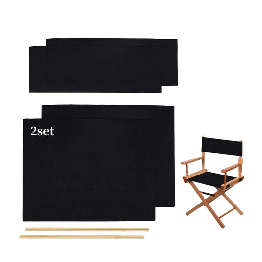 Wonafa 2 Set Director Chair Canvas Replacement with Wood Stick,21.2" L x 16.1" W/21.2X 7.8 Portable Replacement Cover Canvas for Directors Chair，Casual Director Chair Replacement Canvas (Black)