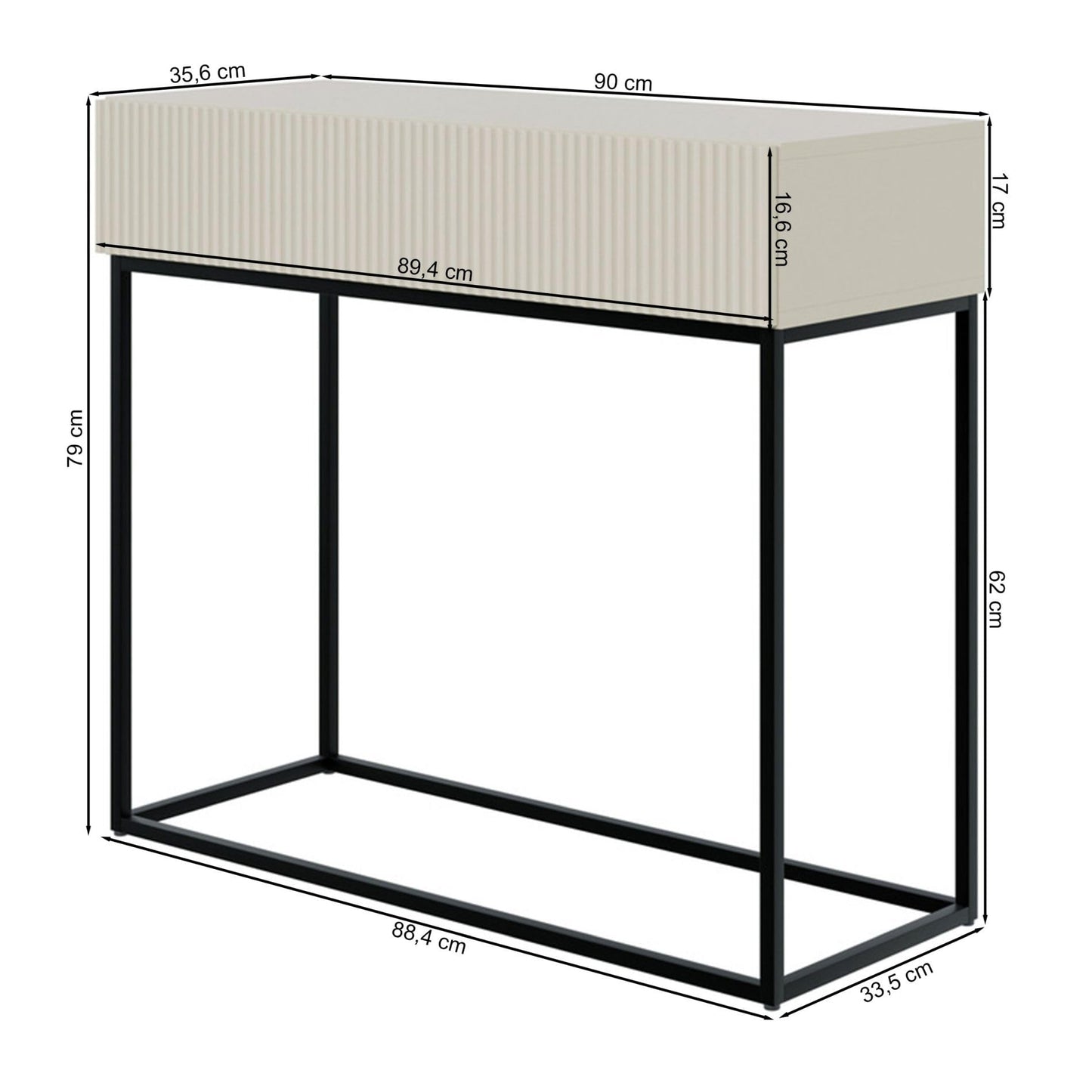 Selsey Veldio Console Table with Drawer Side Table 90 cm Entrance Table Console Dressing Table White Black Legs