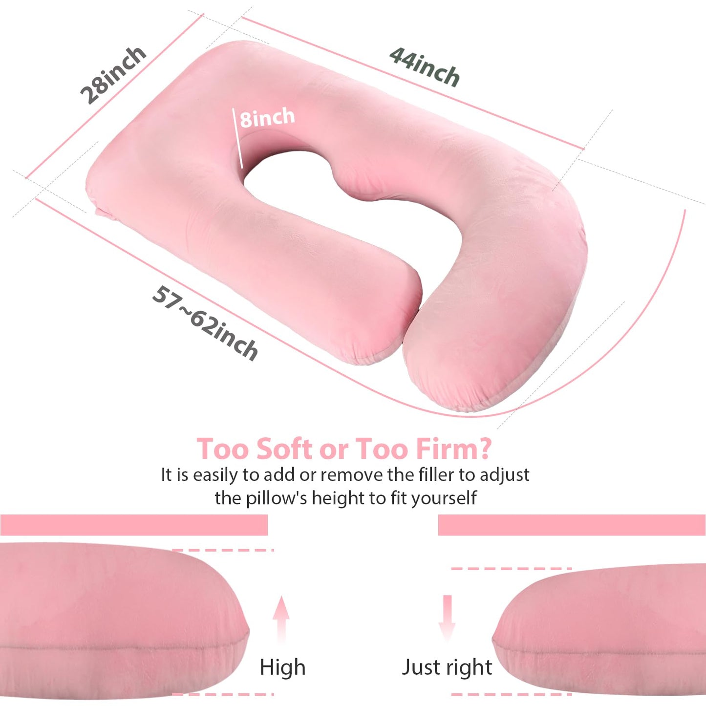BATTOP Pregnancy Pillows for Sleeping- U Shaped Full Body Maternity Pillow, Pregnancy Pillow for Side Sleepers with Removable Cover, Supports Back, Hips, Belly & Legs (Pale Pink)