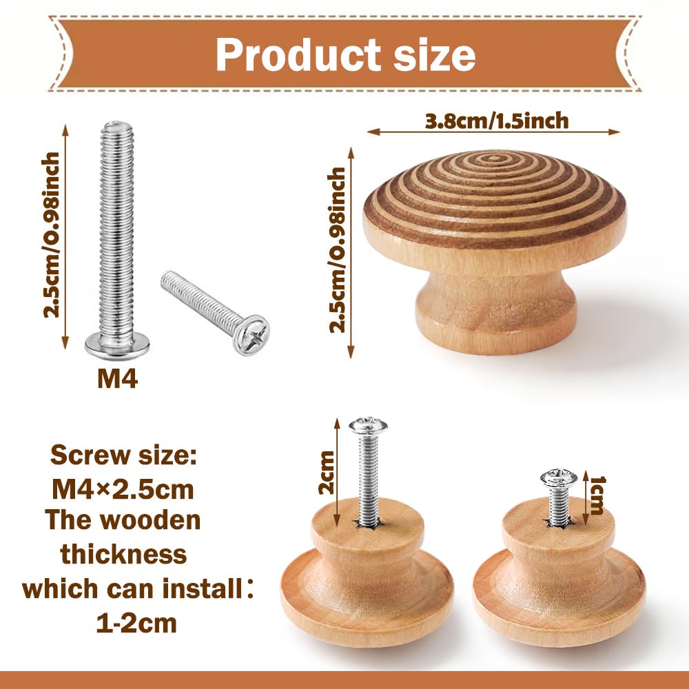 YOODYOOK 4 Pack Wooden Drawer Knobs - Handmade Cabinet Knobs with Easy Installation for Kitchen Cabinets & Dresser Drawers, Boho Unique Wood Knobs for Home & Office Furniture Decor