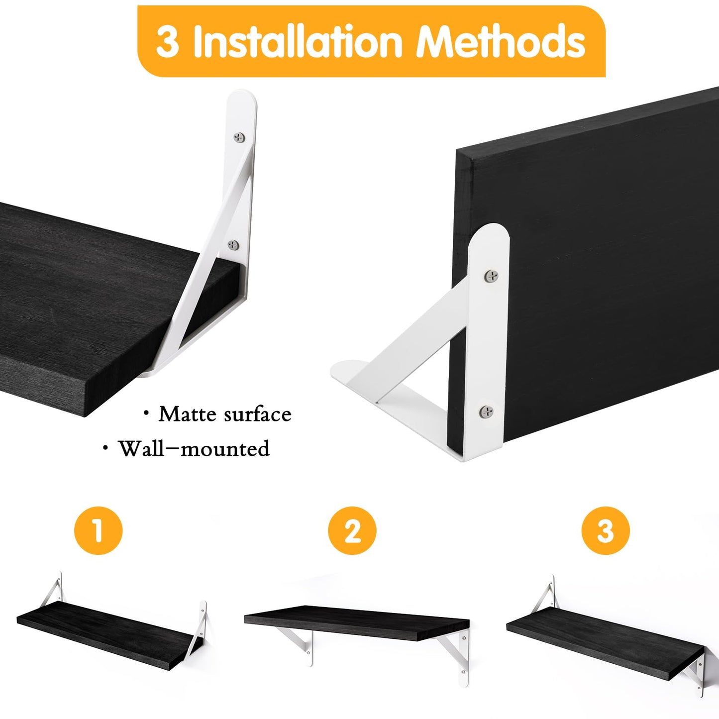 YGEOMER Floating Shelves for Wall, Different Sizes Black Wall Shelves for Living Room, Bathroom, Bedroom, Kitchen, Home Decor (Set of 4)