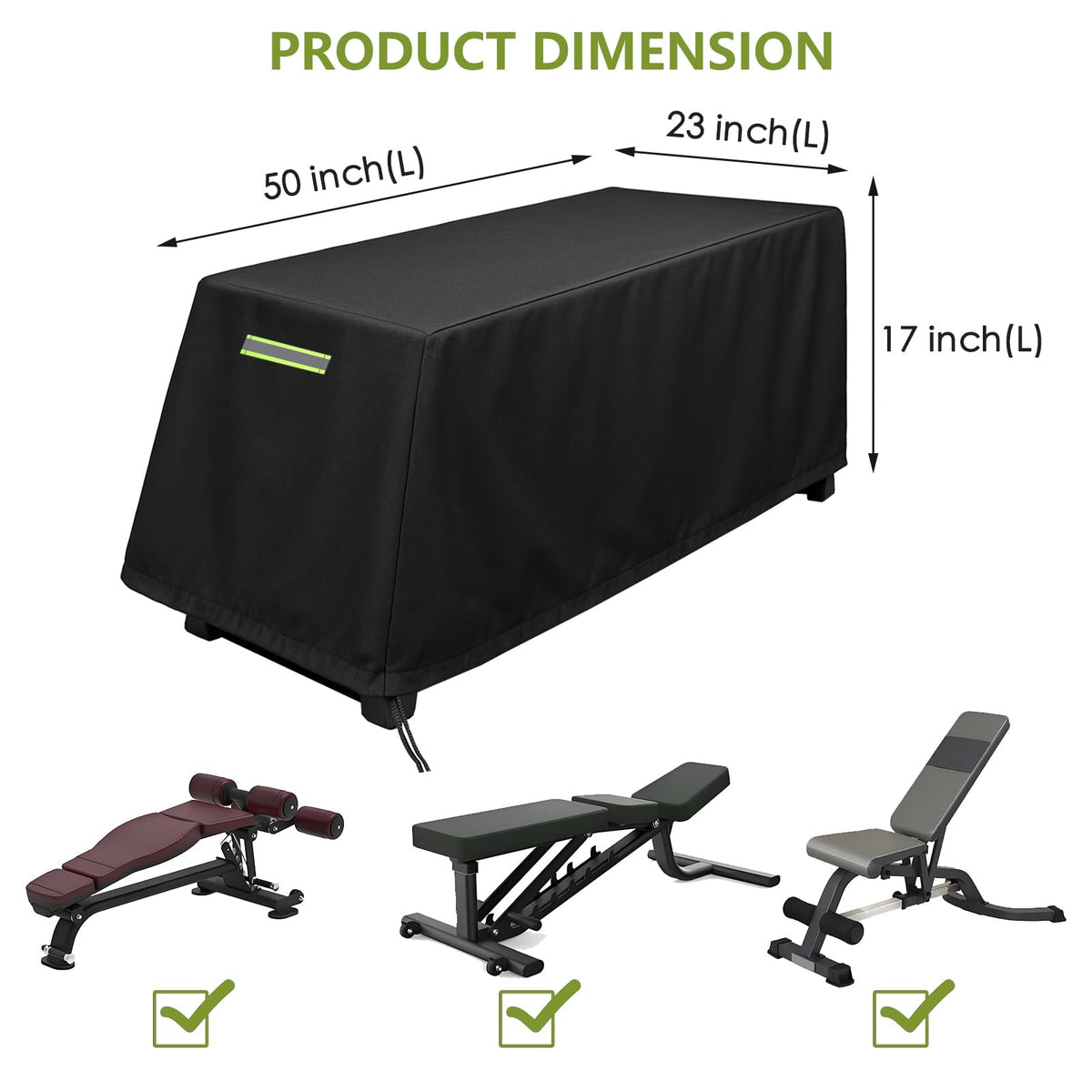 Weight Bench Cover, 420D Sit-up Board Cover with Silver Coating, Adjustable Drawstring, Exercise Workout Bench Protective Covers for Indoor & Outdoor - 50" L x 23" W x 17" H - Black