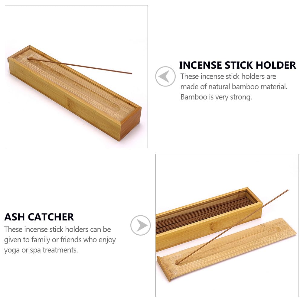 HEALLILY Bamboo Incense Stick Holder and Storage Box with Ash Catcher Portable Incense Storage for Yoga Spa Home Fragrance 8.85 X 1.96 X 1.18 Inches