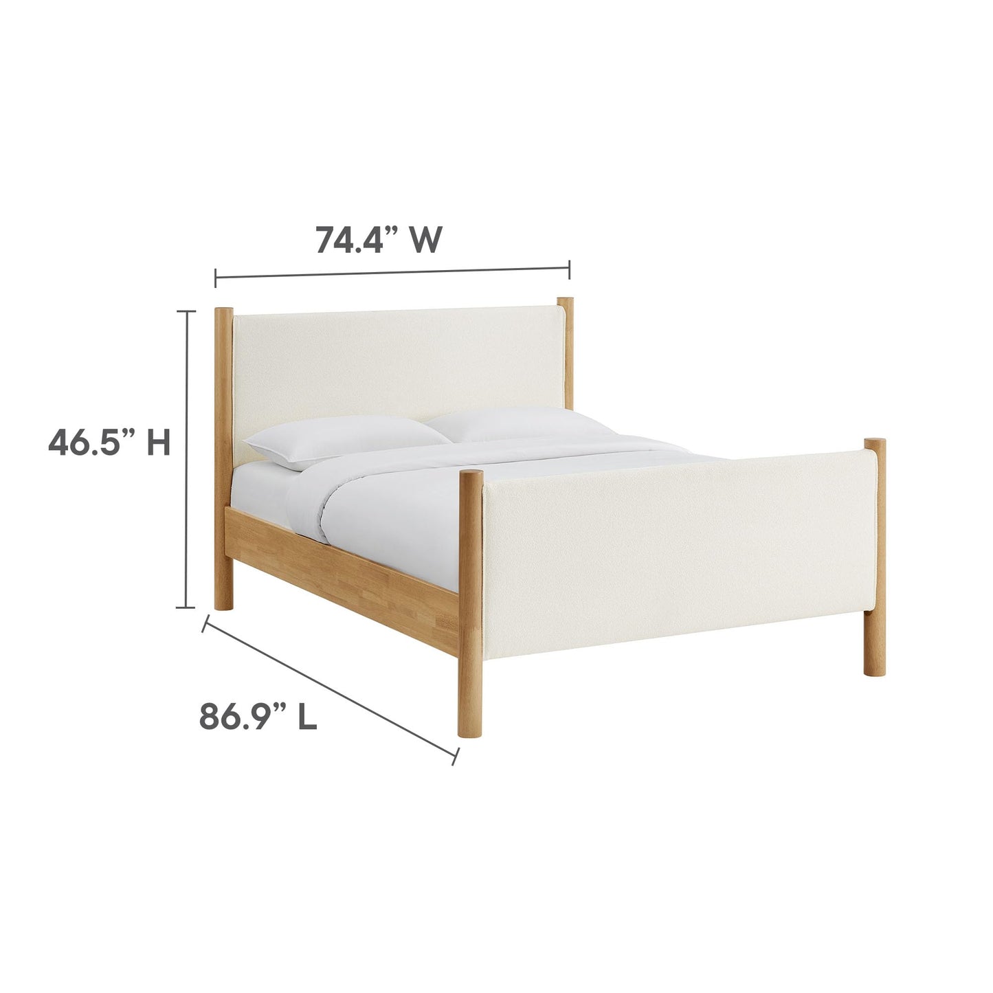Modway Maven King Size Bed Frame in Feather Oak with Upholstered Boucle Headboard and Footboard – Wood King Platform Bed Frame – No Box Spring Needed
