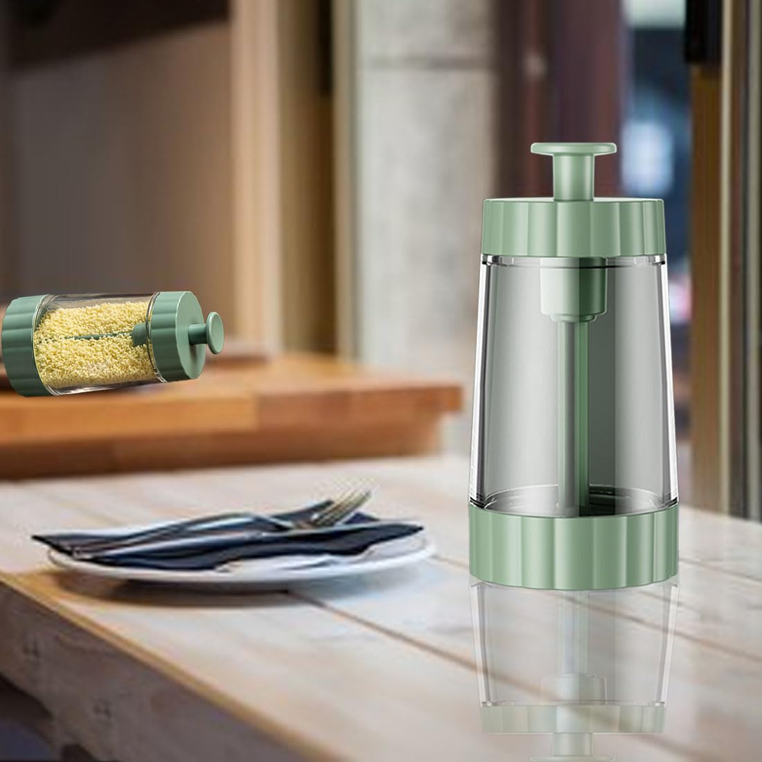 GKKBUFF Glass Salt Shaker,Pepper Shaker Large,Glass Kitchen Spice Jars,Measuring Seasoning Bottle,Salt and Pepper Shaker,Glass Metering Spice Salt Paprika Pepper Cumin Powder Sugar Dispenser (Green)