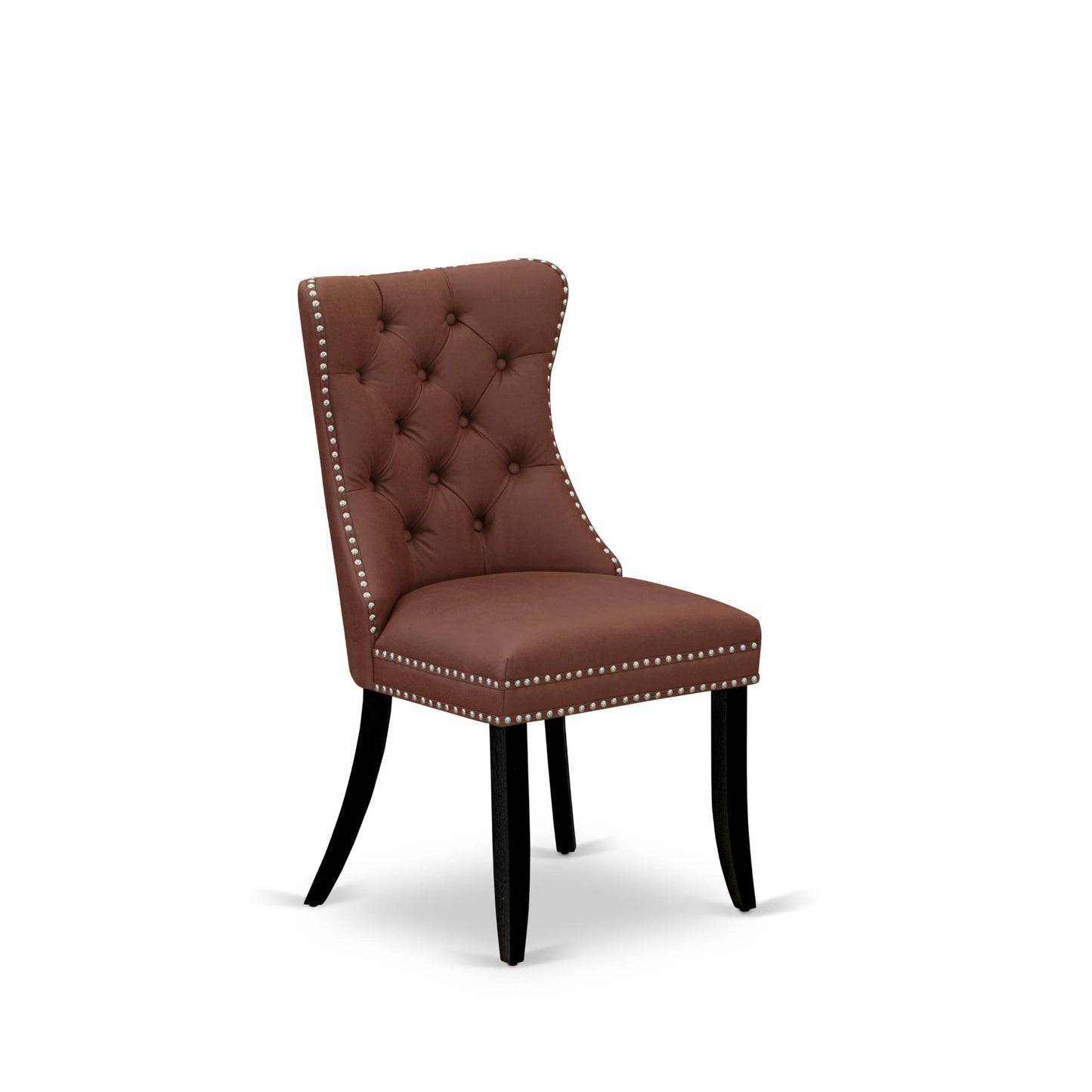 East West Furniture DAP6F26 Dallas Parson Dining Room Chairs - Button Tufted Nailhead Burgundy Polyester Fabric Padded Chairs, Set of 2, Wirebrushed Black