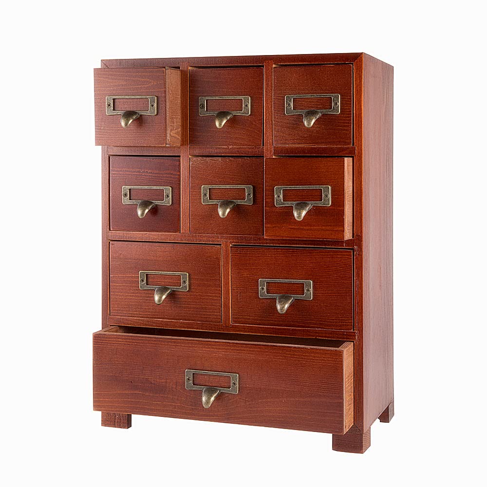 PACKGILO Apothecary Drawers Wooden Apothecary Cabinet with Drawers & Labels Rustic Library Card Catalog Cabinet Wooden Storage Box Desktop Organizer Herbal、Tea Bag、Jewelry Storage(Brown)