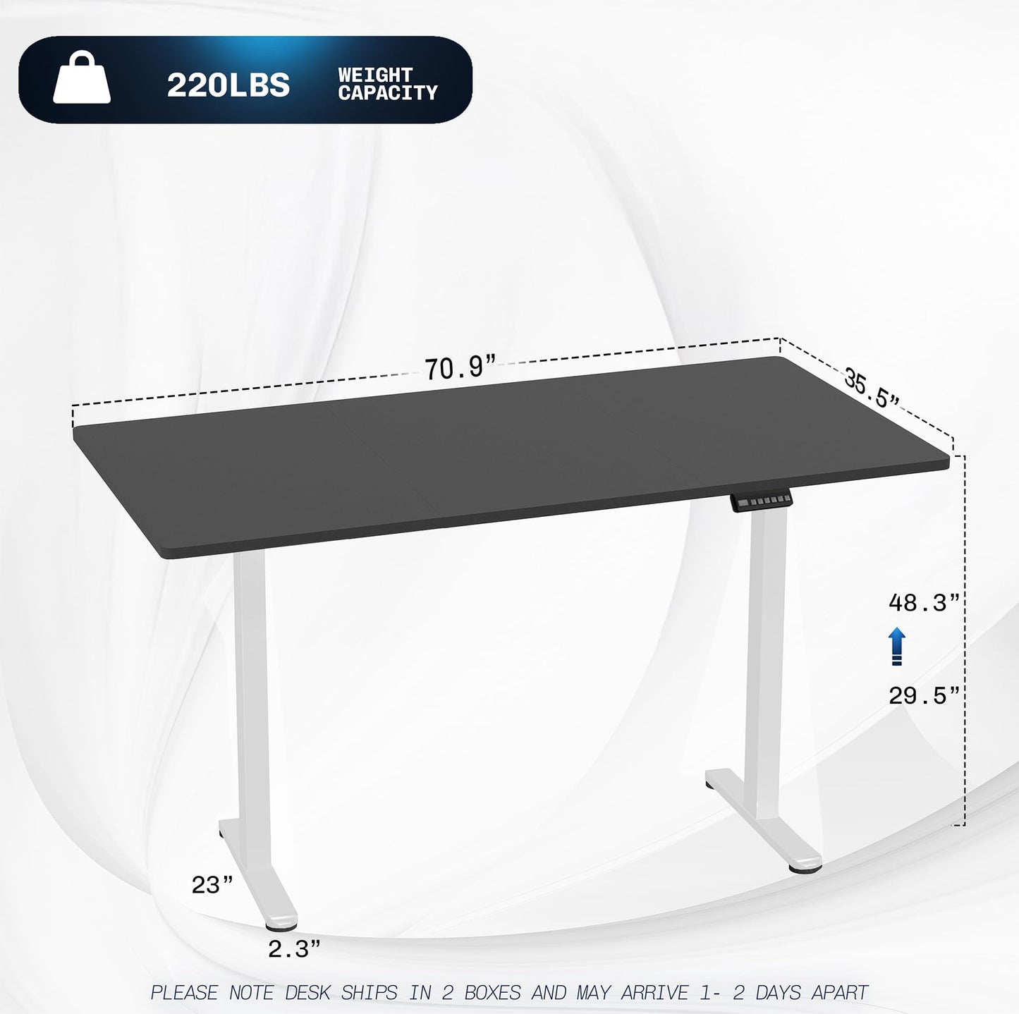 VIVO Electric 71 x 36 inch Standing Desk, Dual Motor Memory Controller Height Adjustment, E2B Series, Black Top White Frame, DESK-KIT-E2W7B-36