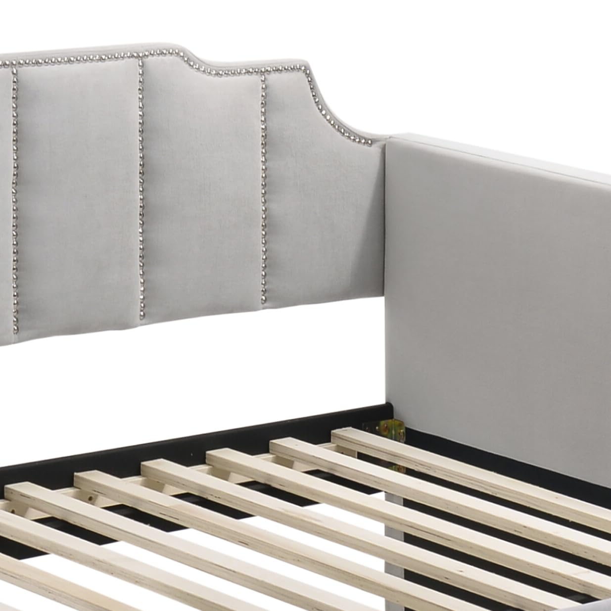 KOYVRY Twin Daybed with Trundle - Upholstered Twin Daybed with Horizontal Tufting and Nailhead Trim, Velvet Daybed with Arched Frame and 28 Wooden Slats, Twin Day Beds for Adults, Gray