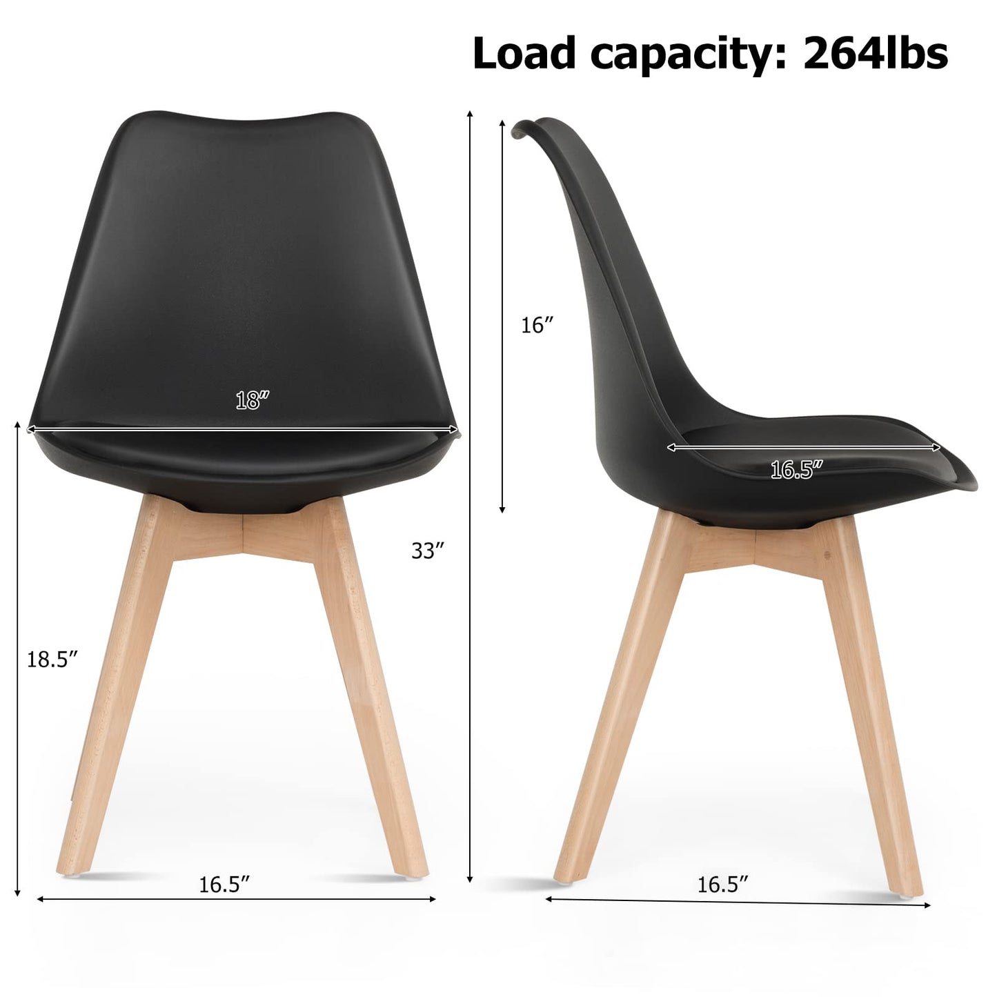 Hysache 4PCS Modern Dining Chairs, High Backrest Armless Chair with Padded Seat & Solid Wood Legs, Mid Century Upholstered Side Chairs for Dining Room, Living Room, Kitchen (Black) (HW67271)