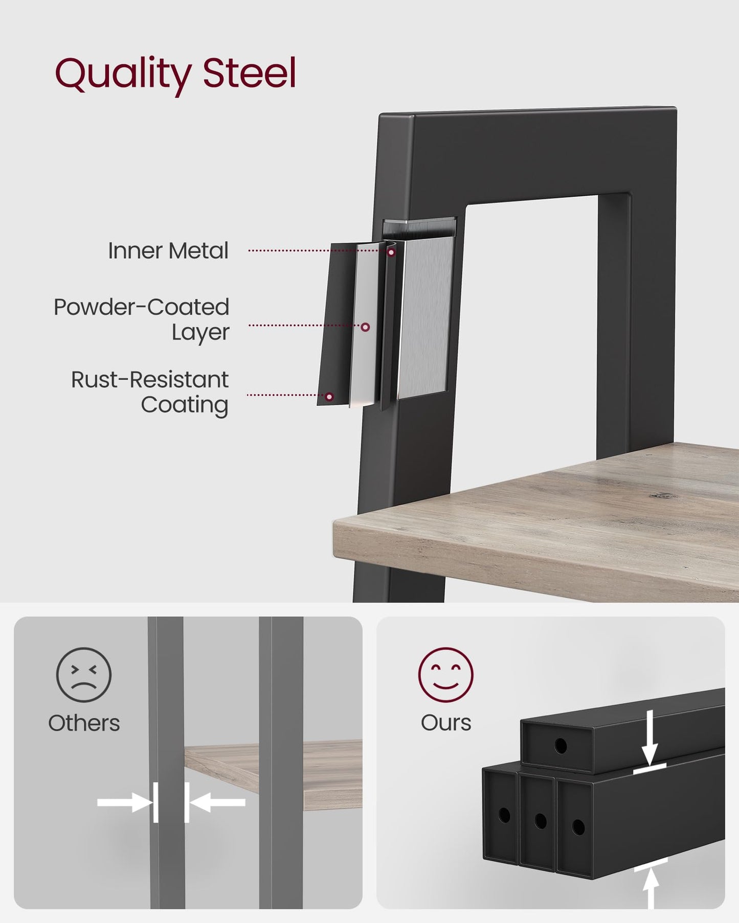 VASAGLE BARNET Collection - Ladder Shelf, Bookshelf, Storage Rack, Modern Bookcase for Living Room Home Office Kitchen, Steel Frame, 4-Tier, 22-Inch Wide, Heather Greige and Ink Black ULLS44MB