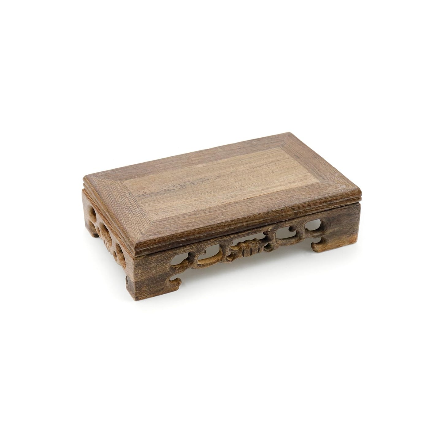 WDONAY Wooden Display Stand Base 5.91"×3.54" Rectangle Wood Carved Pedestal Oriental Stand Pedestal for Furniture Antique