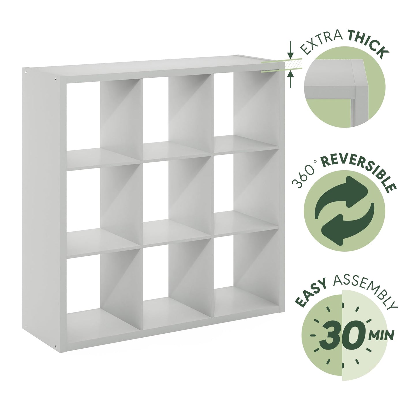 Furinno Cubicle Open Back Decorative Cube Storage Organizer, 9-Cube, Light Grey