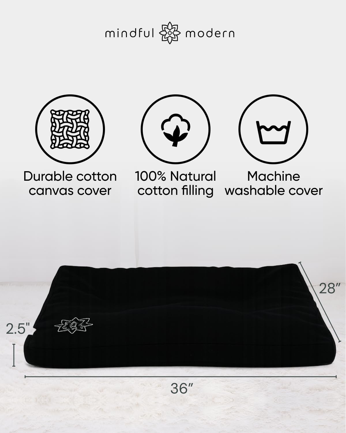 Mindful Modern Zabuton Meditation Mat - Cotton Filled Yoga and Meditation Pad - Zabuton Meditation Cushion for Kneeling and Sitting Support - Large Rectangular Sitting Floor Pillow for Bench or Zafu