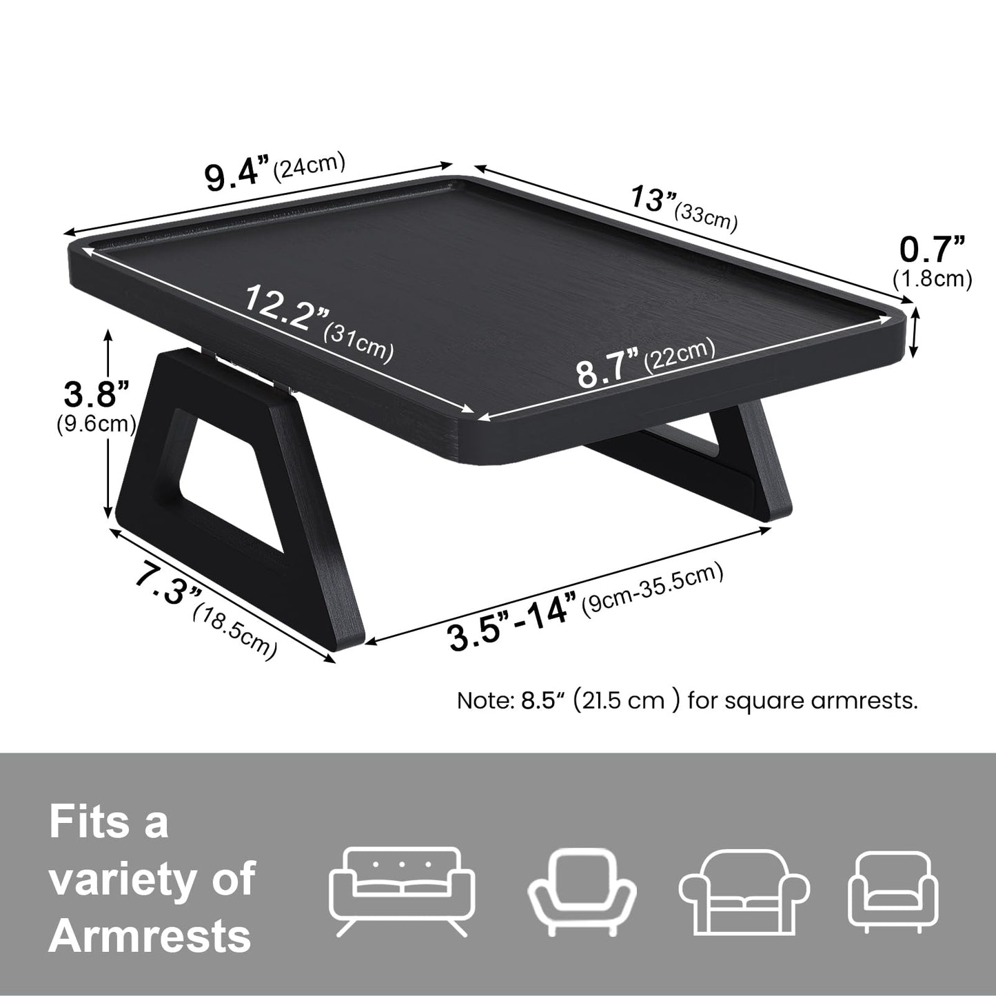 Danfoxer Couch Arm Tray,Bamboo Folding Sofa Tray,Sofa Armrest Trays Clip-On Couch Desk for Drinks,Snacks,Phone,Remote Control（Black）