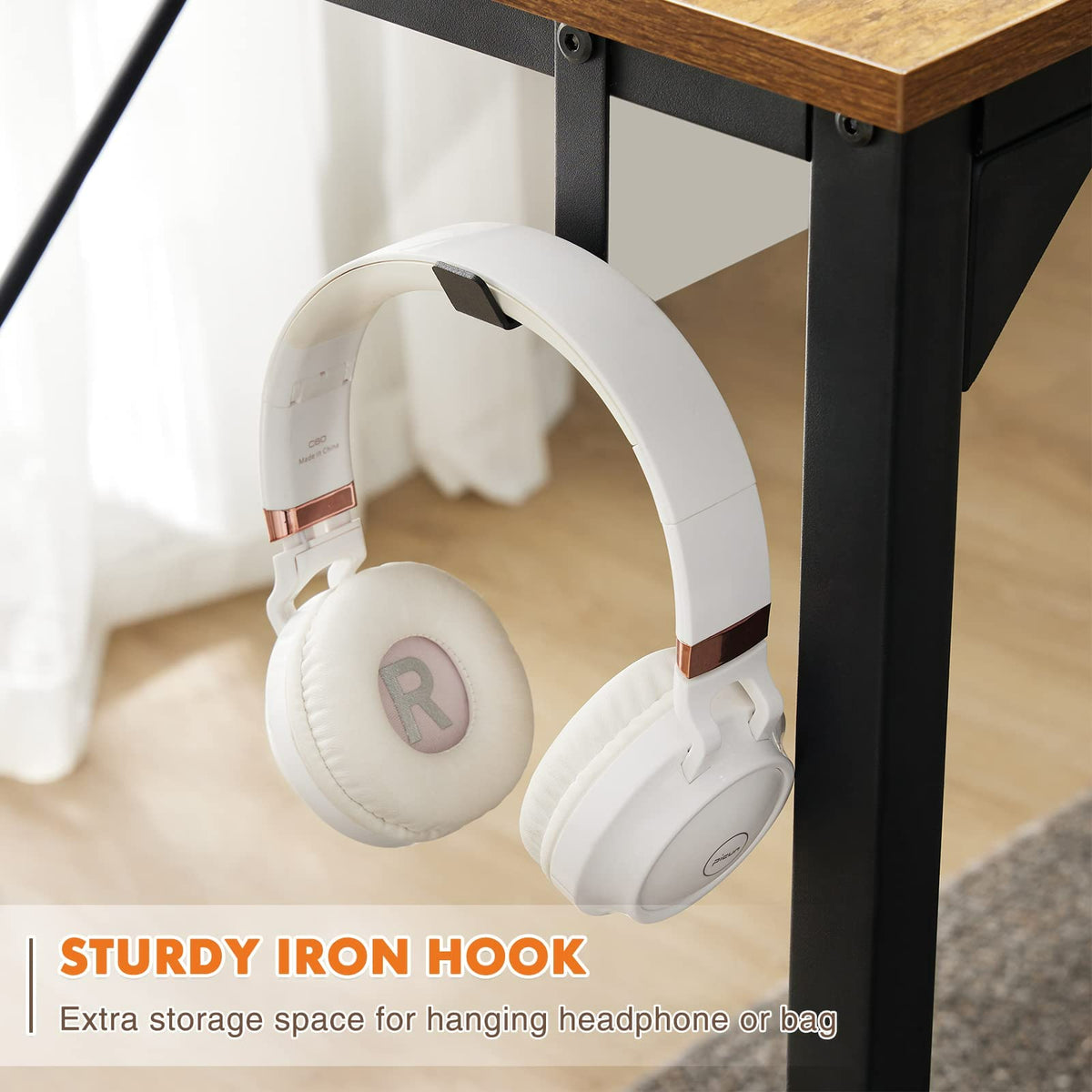 Sweetcrispy Small Computer Office Desk 32 Inch Kids Student Study Writing Work with Storage Bag & Headphone Hooks Modern Simple Home Bedroom PC Table