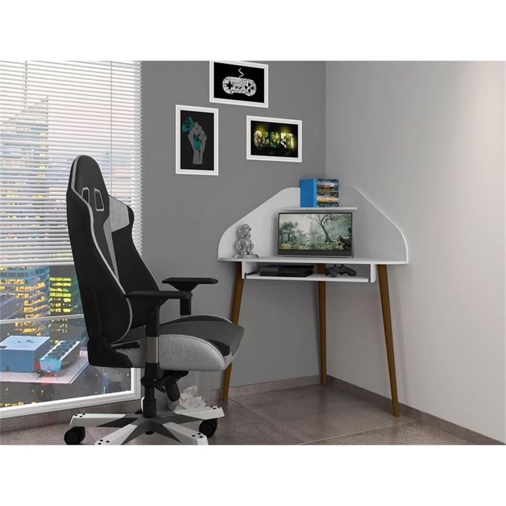 Manhattan Comfort Bradley Mid Century Modern Home Office Cubicle Section Study Desk, 2 Piece, White