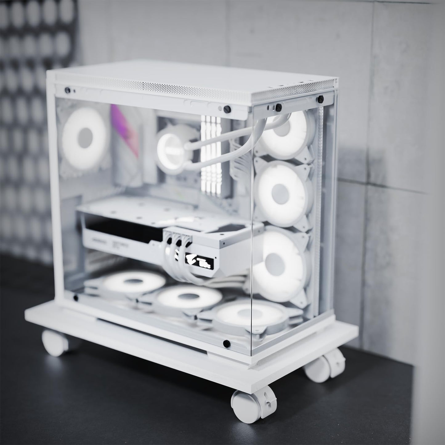 WEGASTU CPU Stand、Mobile CPU Holder、Computer Tower Stand with 4 Caster Wheels Fits for PC、Printer、Most Computer Tower、Office、Home、Planter Caddies、Dog Bowl Stand (White)