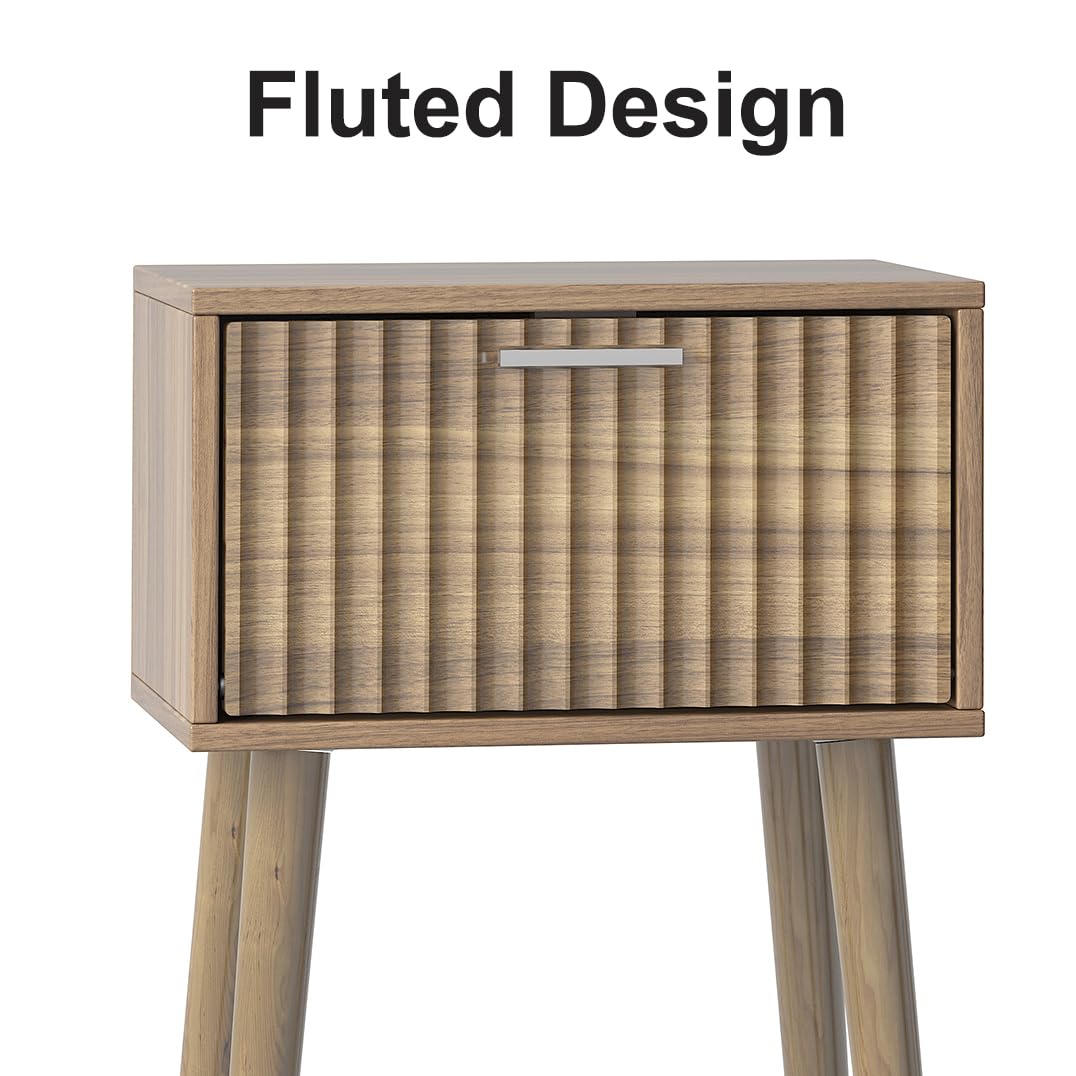 LAATOOREE Nightstands Set of 2, Small Size Side End Table, Bedside Table with Fluted Door, Solid Wood Feet; for Bedroom, Small Bed