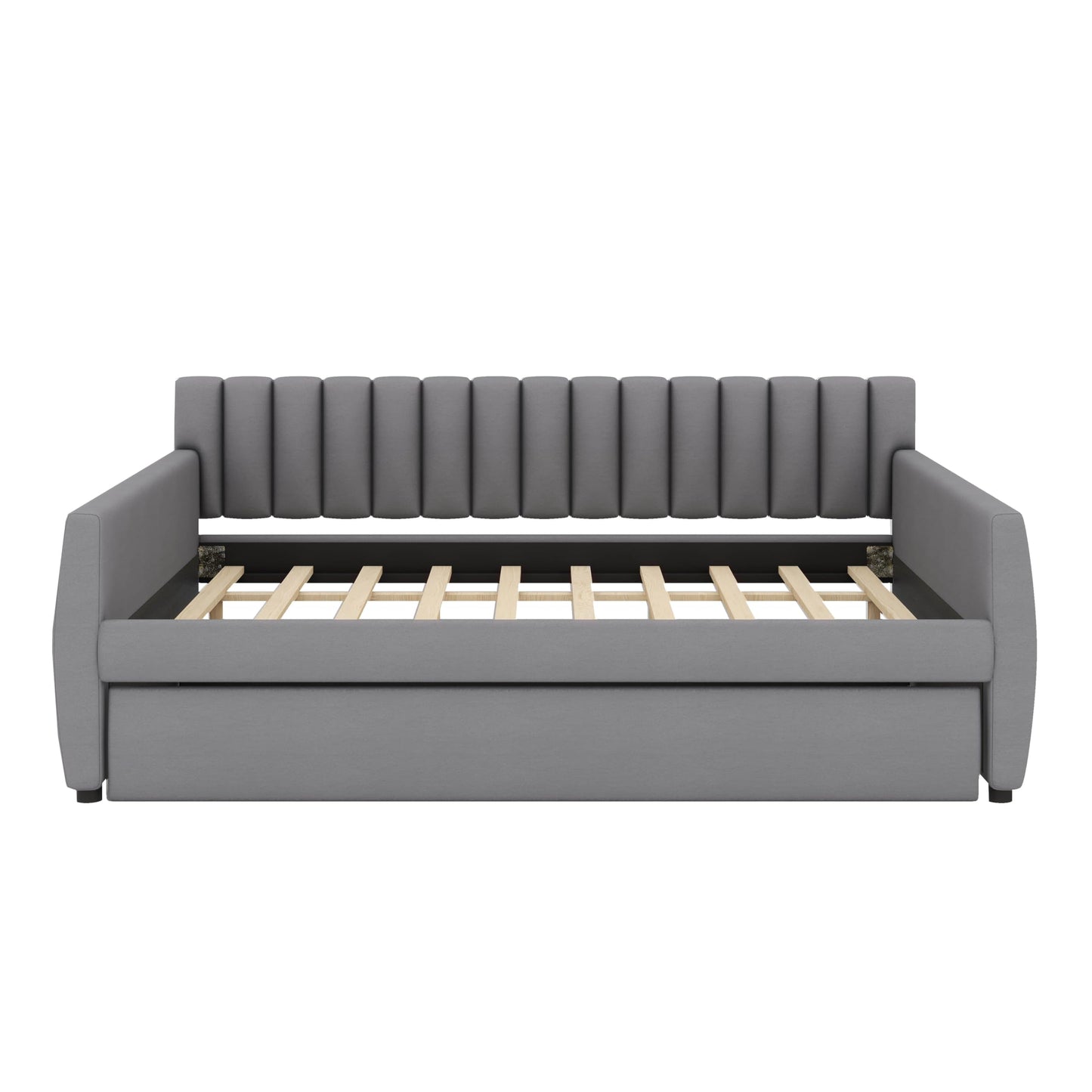 YunNianYang Full Size Upholstered daybed with Trundle and Wood Slat Support (Gray)