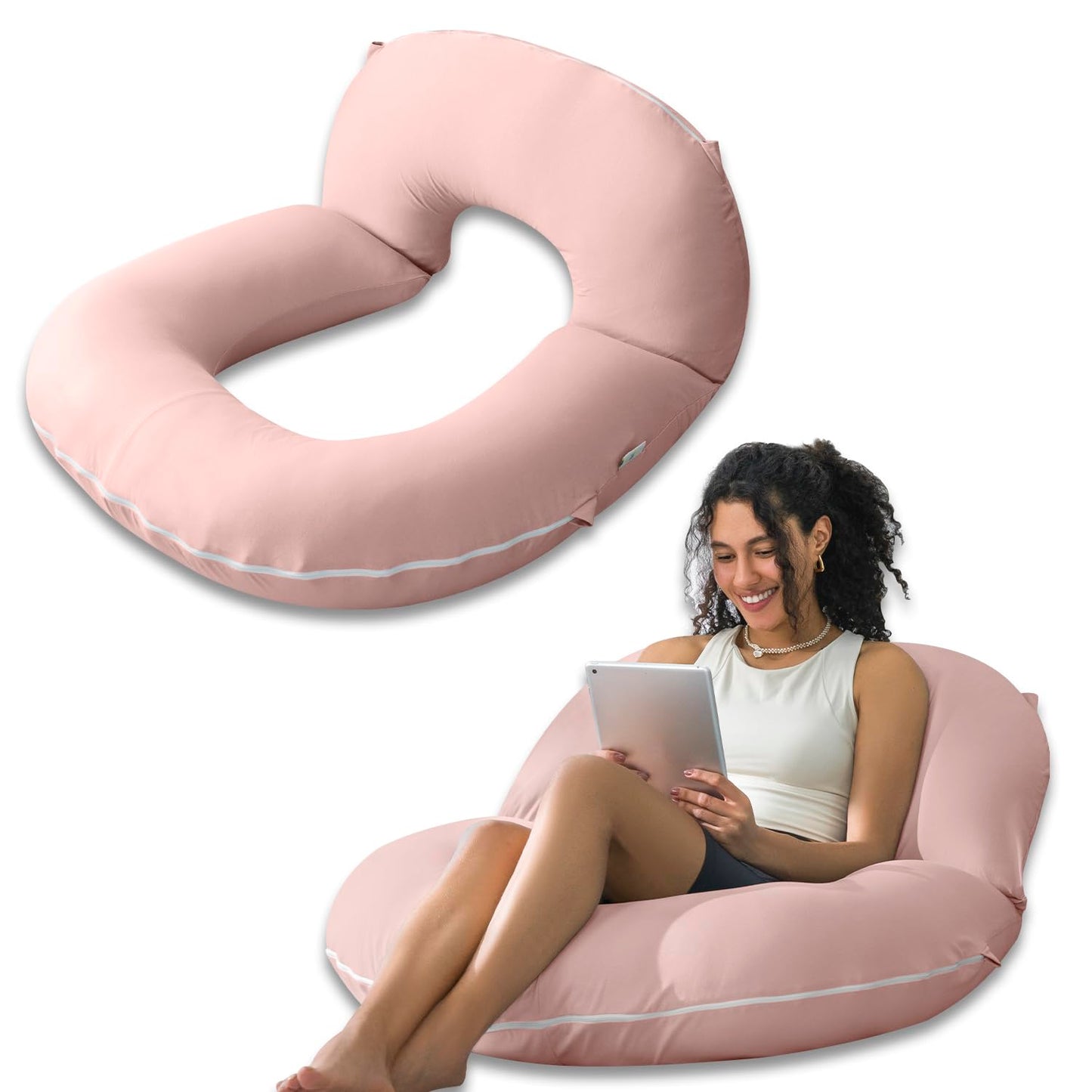 INSEN Reading Pillow, Back Pillow for Sitting in Bed for Reading, Nurse & Relax, Reading Pillow for Adults, Moms & Kids, Sit Up Pillow for Bed, Natural Pink