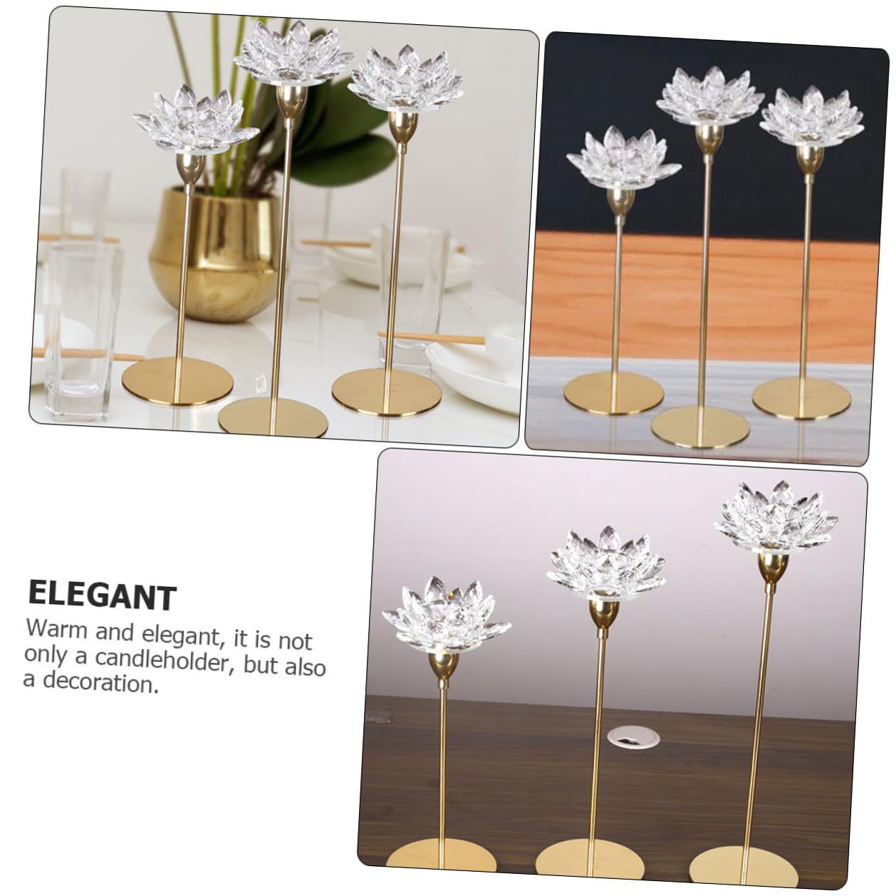 JEWEDECO Crystal Lotus Candle Stand Small Simple Metal Candlestick Decorative Candleholder for Wedding and Dining Room Candlelight Dinner Table Centerpiece