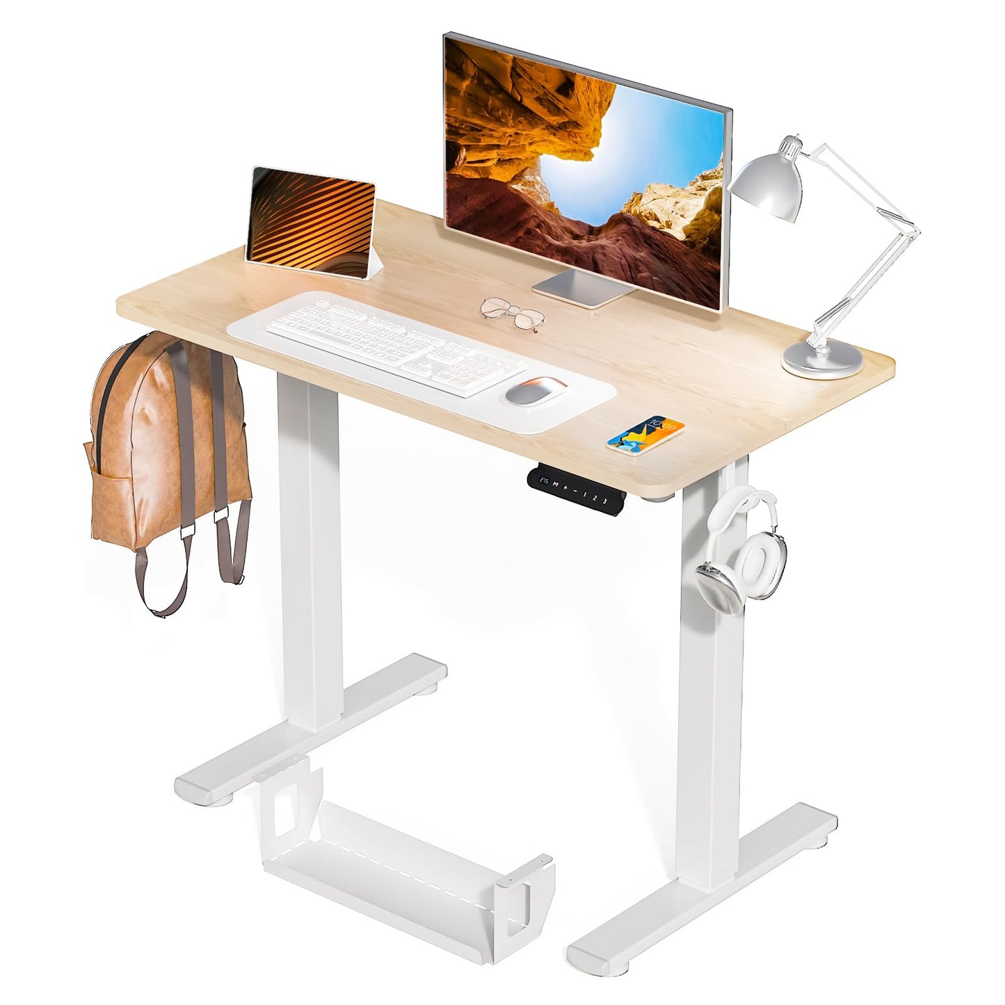 Kingant Standing Desk Height Adjustable Small Electric Stand Up Desks [40 x 24 Inch] - Ergonomic Sit Stand Desk Rising Desks for Home Office Computer Desk Workstation with Cable Management