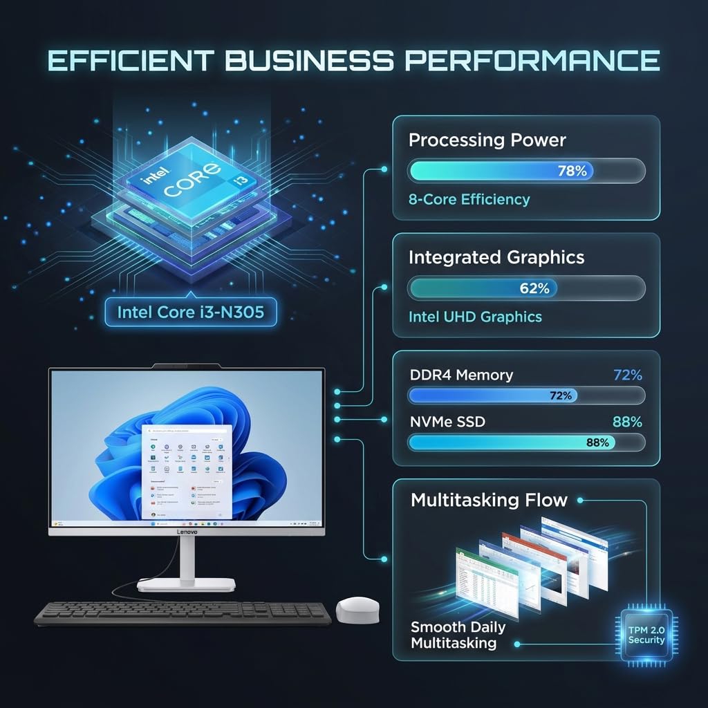 Lenovo All-in-One Desktop Computer, AIO 24 with Intel Core i3-N305, 16GB RAM, 512GB SSD, Office 365 for the Web, for Home Daily use and Remote Work, Video Streaming & Photo Editing, Windows 11 Home