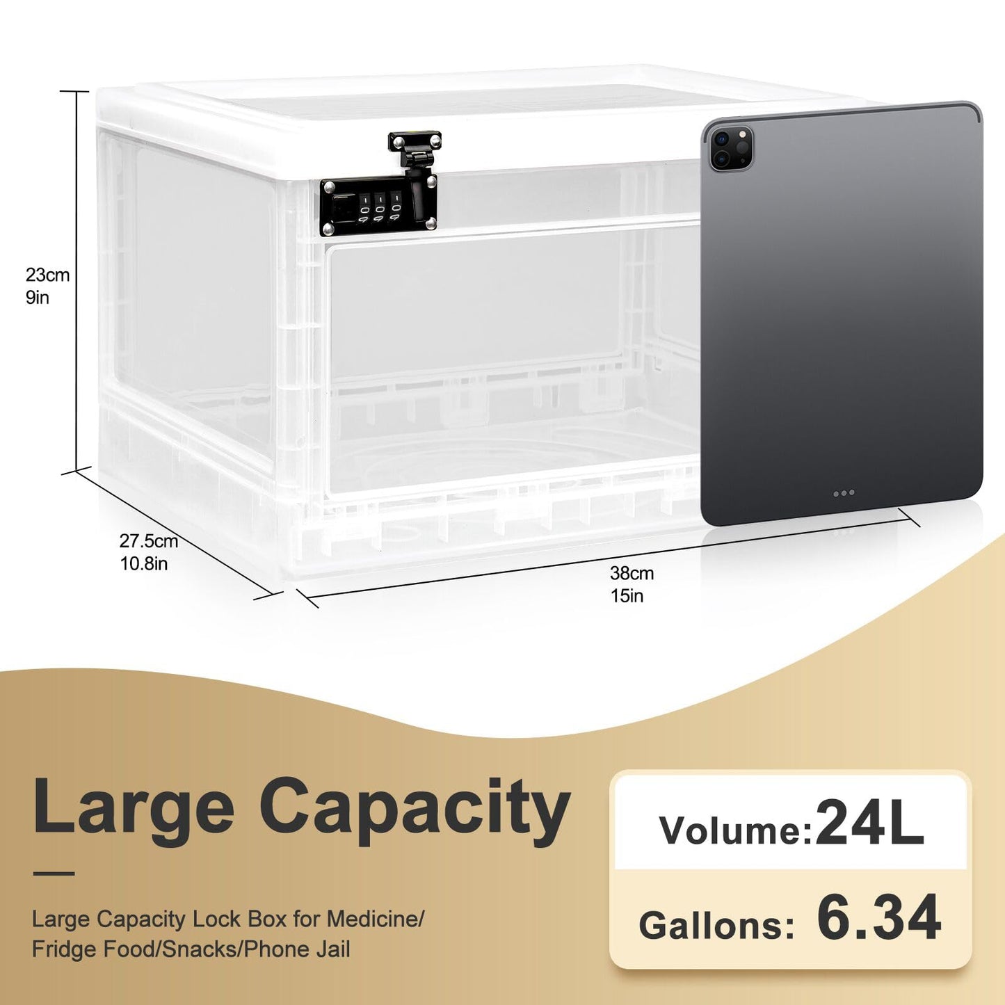 Lalifebuss Large Lock Box for Personal Items, 24 Litre Combination Lockable Storage Box for Office Locker/School/Medicine/Snacks/Phone Jail/Electronic/Home