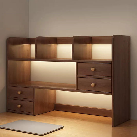 Wood Desktop Bookshelf Desk Book Shelves 83x17x80cm Large Capacity Office Storage Rack with 4 Drawers Countertop Bookcase Shelf(Brown,113x17x80cm)