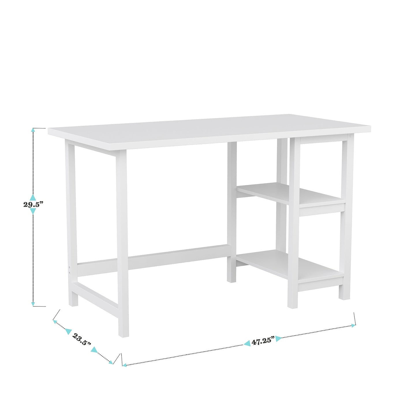 Martha Stewart Beckett Modern Trestle Desk with Open Side Shelving in White Wood Grain Finish