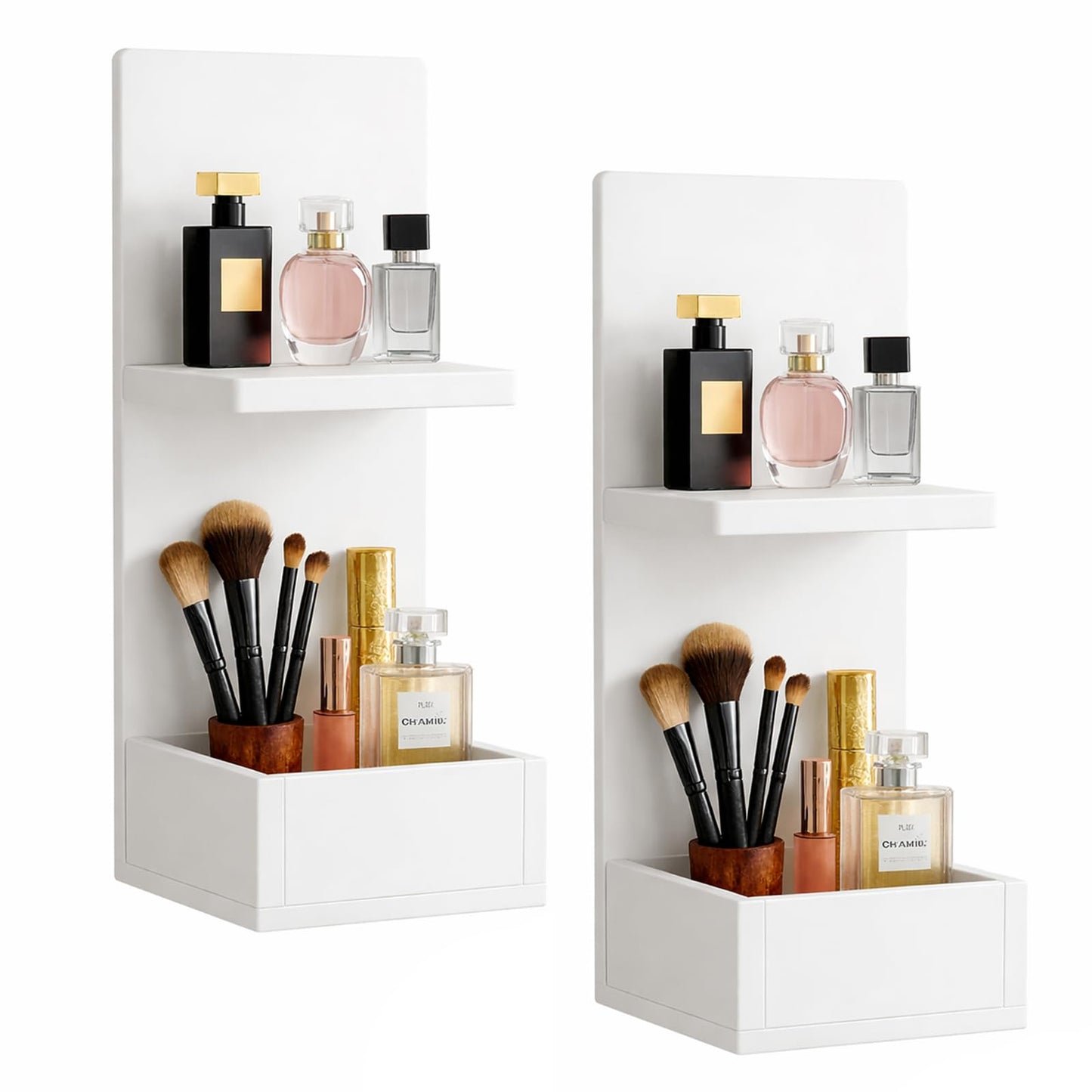 POCURBAN 2-Tier White Floating Wall Shelf, 20x8x6 Wall-Mounted Wooden Beside Shelf/Nightstand for Home Décor, Plants, Cosmetics, Bathroom, Kitchen, Bedroom Storage (White with Box)